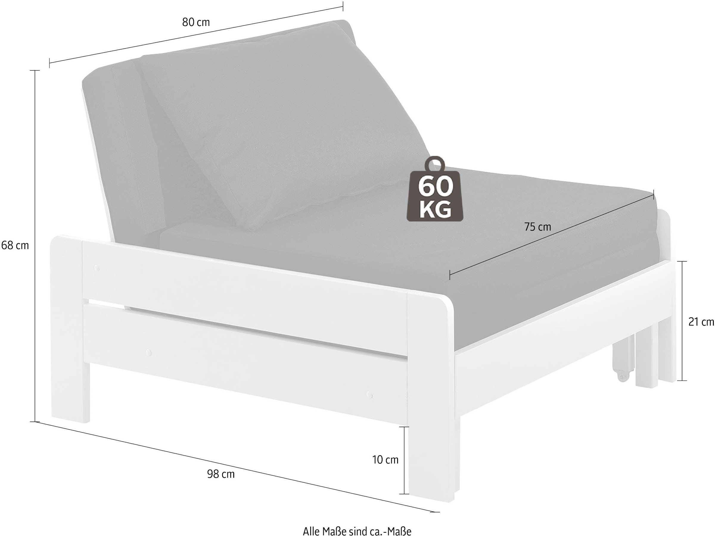 Vipack Jugendbett »Pino, Sessel mit Auszugfunktion und Auflage« B/H/T ca. 80x68x85/206cm, mit Lattenrost, wahlweise 2 Farben,  universell einsetzbar und ausziehbar zum Gästebett