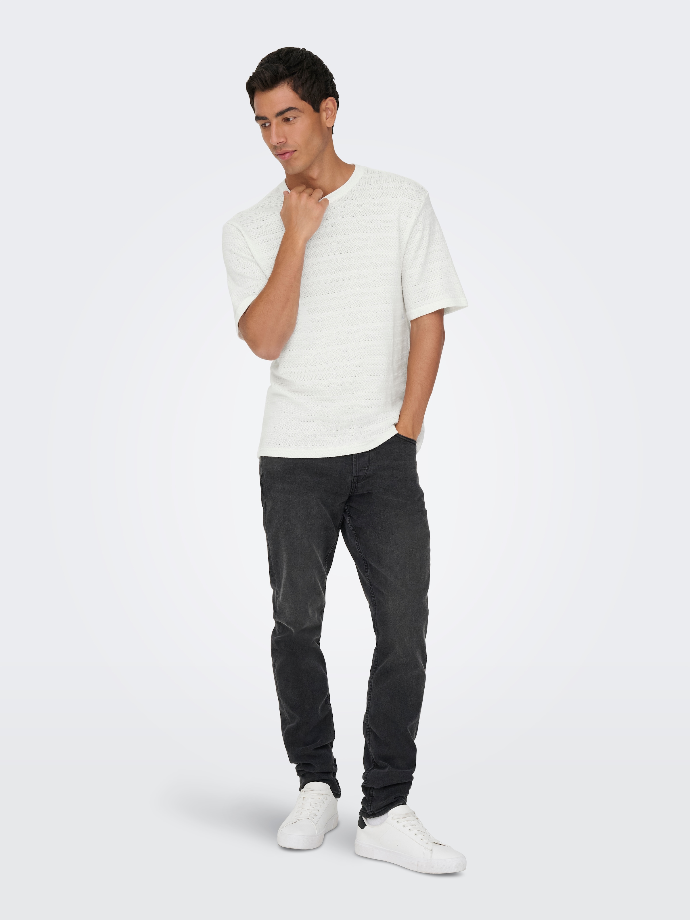 ONLY & SONS Pull à col rond »ONSGIVO REG 12 SS CREW KNIT NOOS« Coton, manches courtes, coupe normale