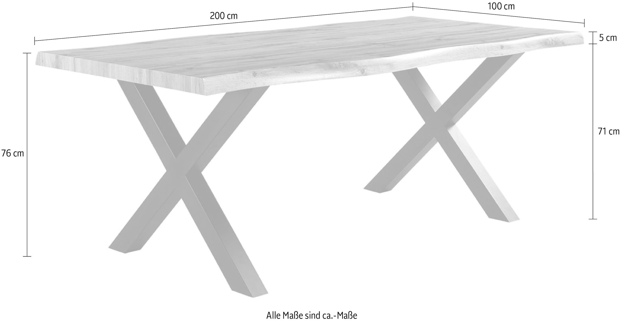 Jockenhöfer Gruppe Table de salle à manger »Marlon« geschwungene Baumkantenoptik und schwarzes Untergestell