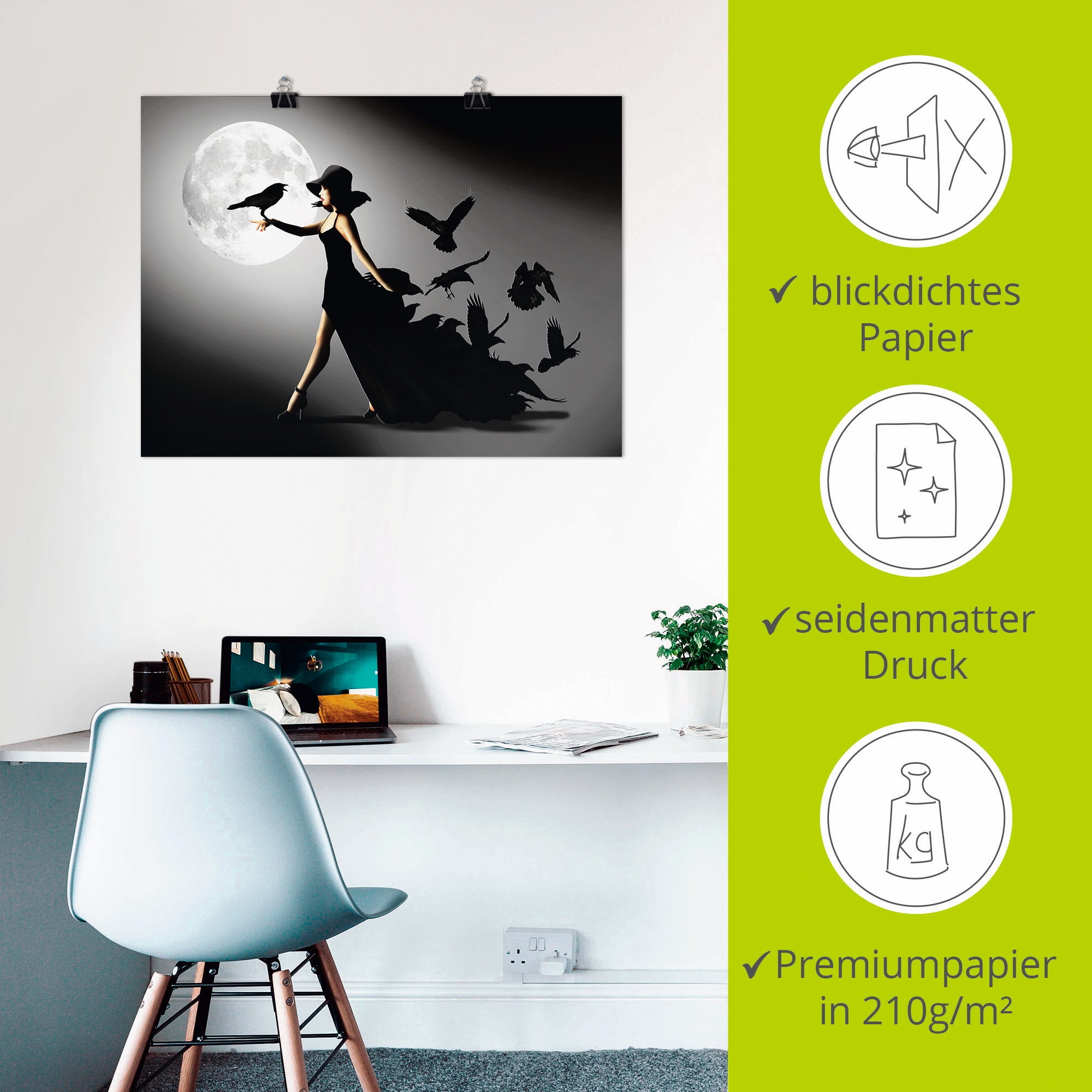 Artland Fresque murale »Die Frau mit den Raben« 1 cuis tlg. als Alubild, Outdoorbild, Leinwandbild, Poster, Wandaufkleber