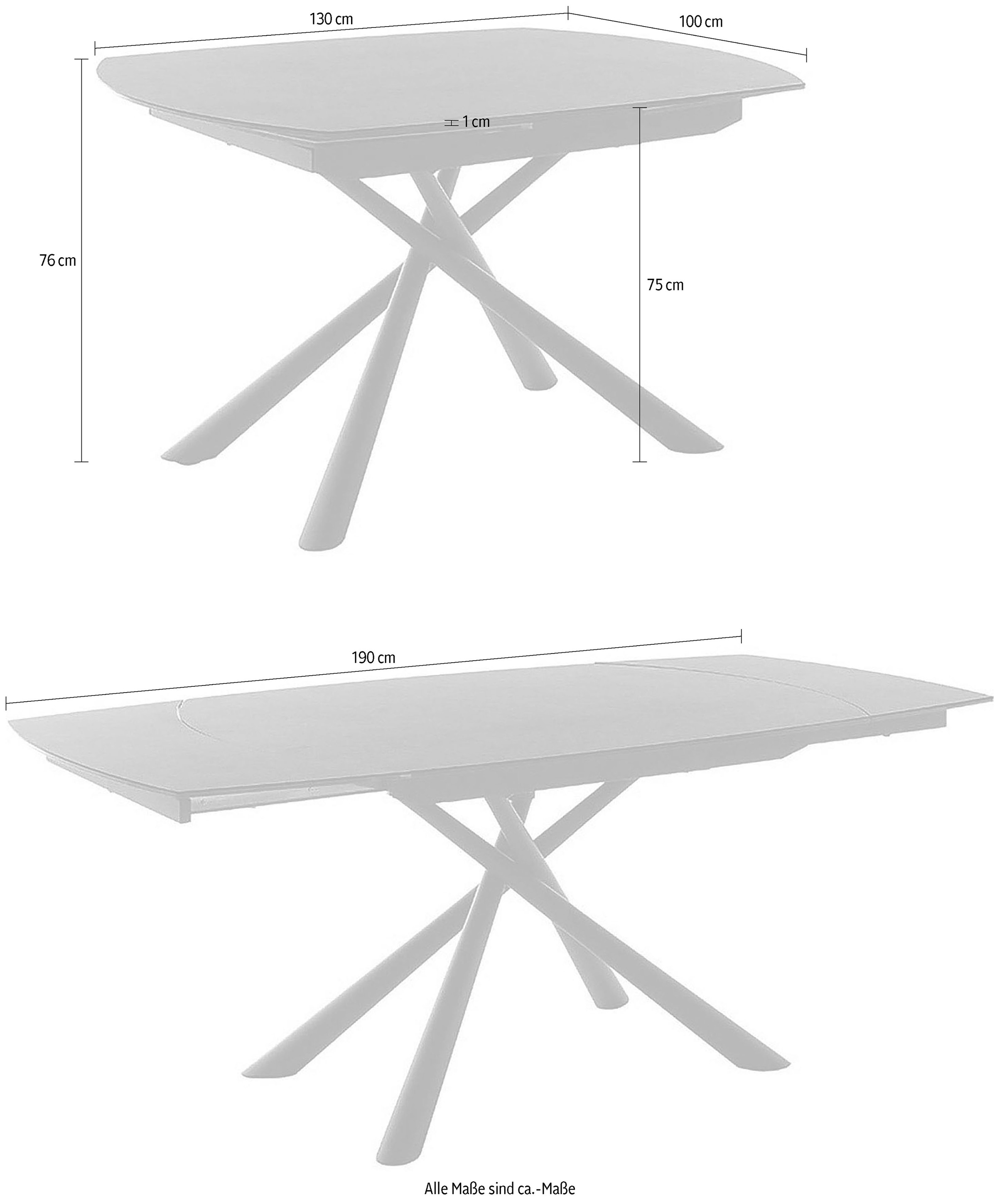 MCA furniture Esstisch »NICOSIA Vierfusstisch 130-190 cm« Einzelstück,  Keramik, Metall, Rotationsauszug, ausziehbar, Tischplatte 11 mm