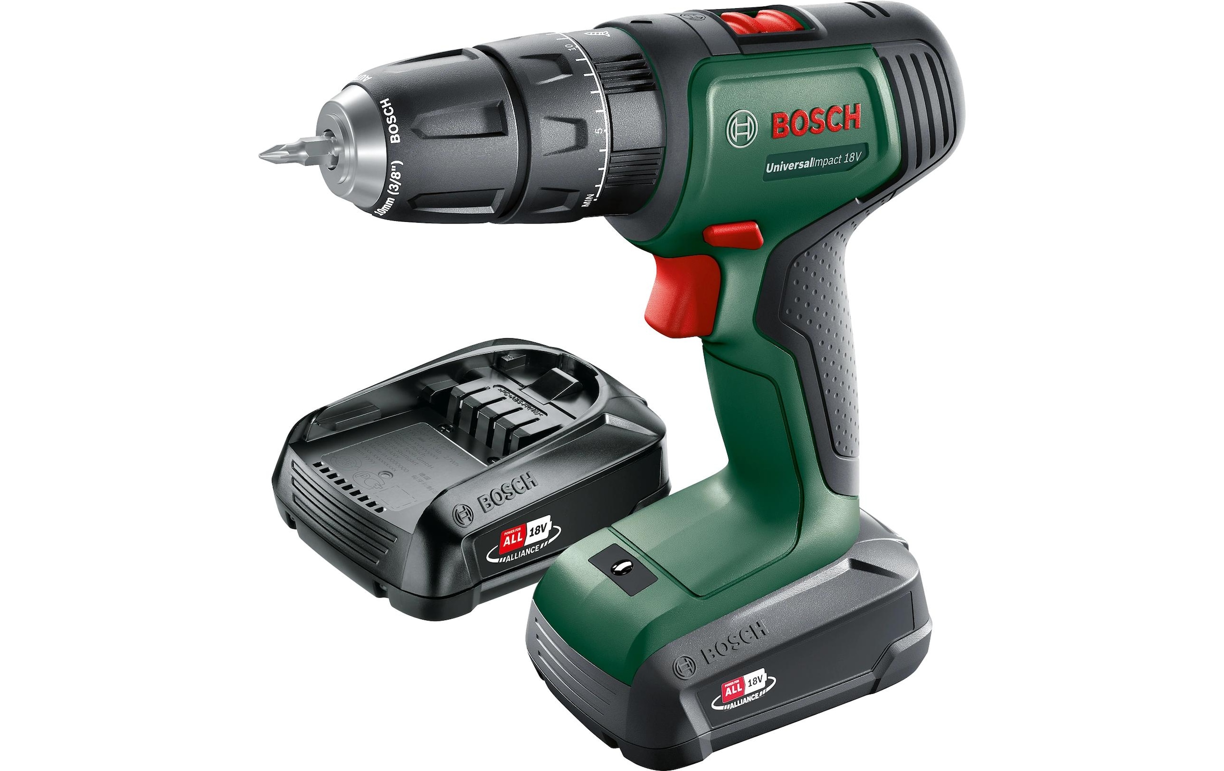 BOSCH Bohrschraube »UniversalImpact 18V + 46AC set + AL18V-20« Set,  Akku-Schlagbohrschrauber in Systembox S, mit umfangreichem Zubehör