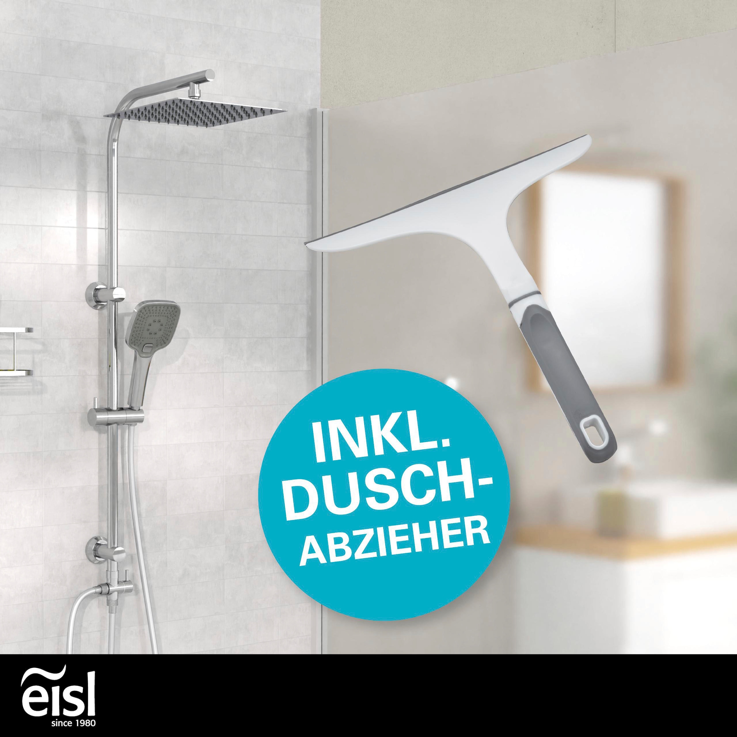 Eisl Brausegarnitur »EASY DELUXE« Regendusche, Antikalk, höhenverstellbar, inkl. Duschabzieher