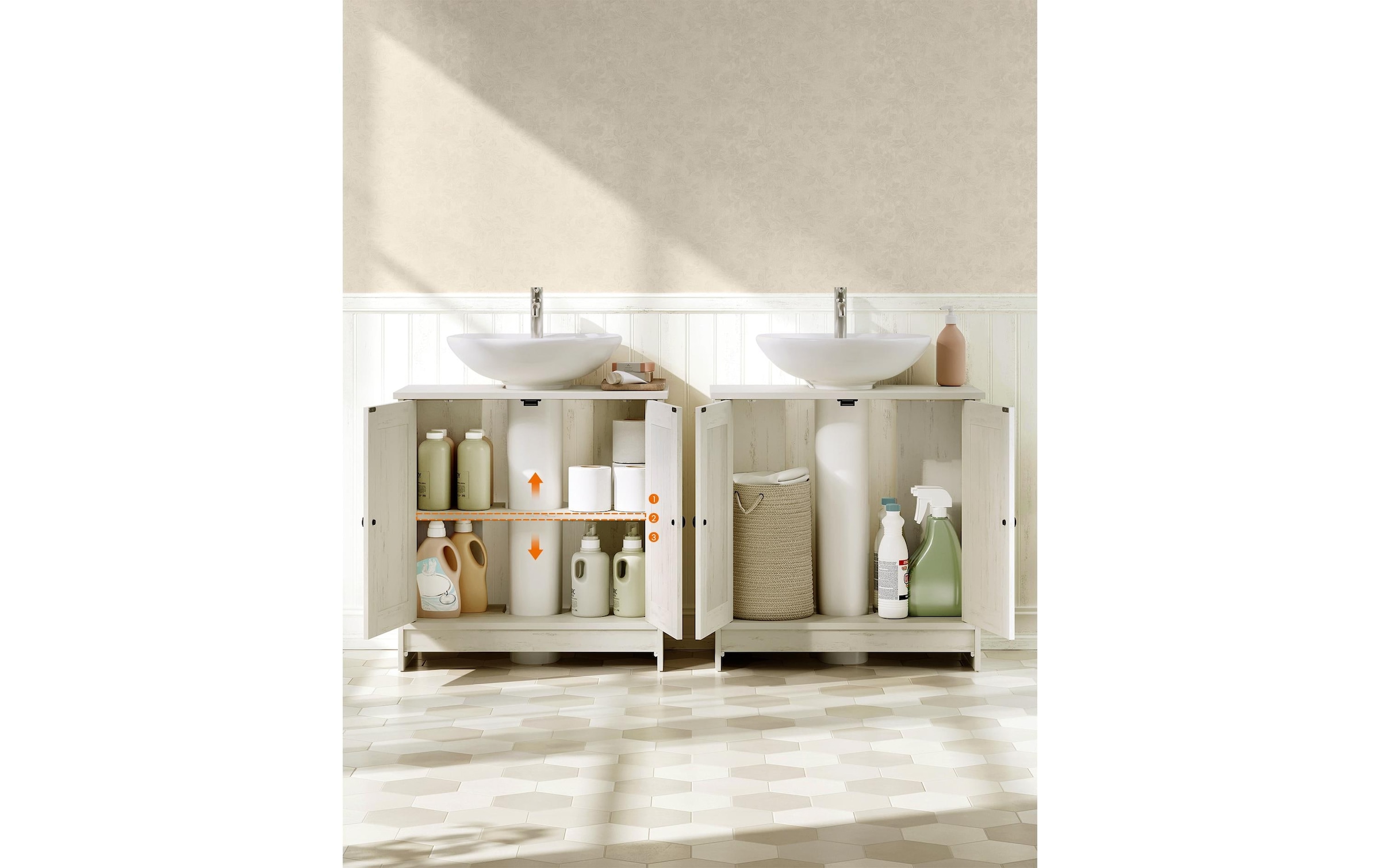 VASAGLE Armoire sous lavabo »60 x 61.2 cm« Moderner Badezimmer-Unterschrank im Landhausstil