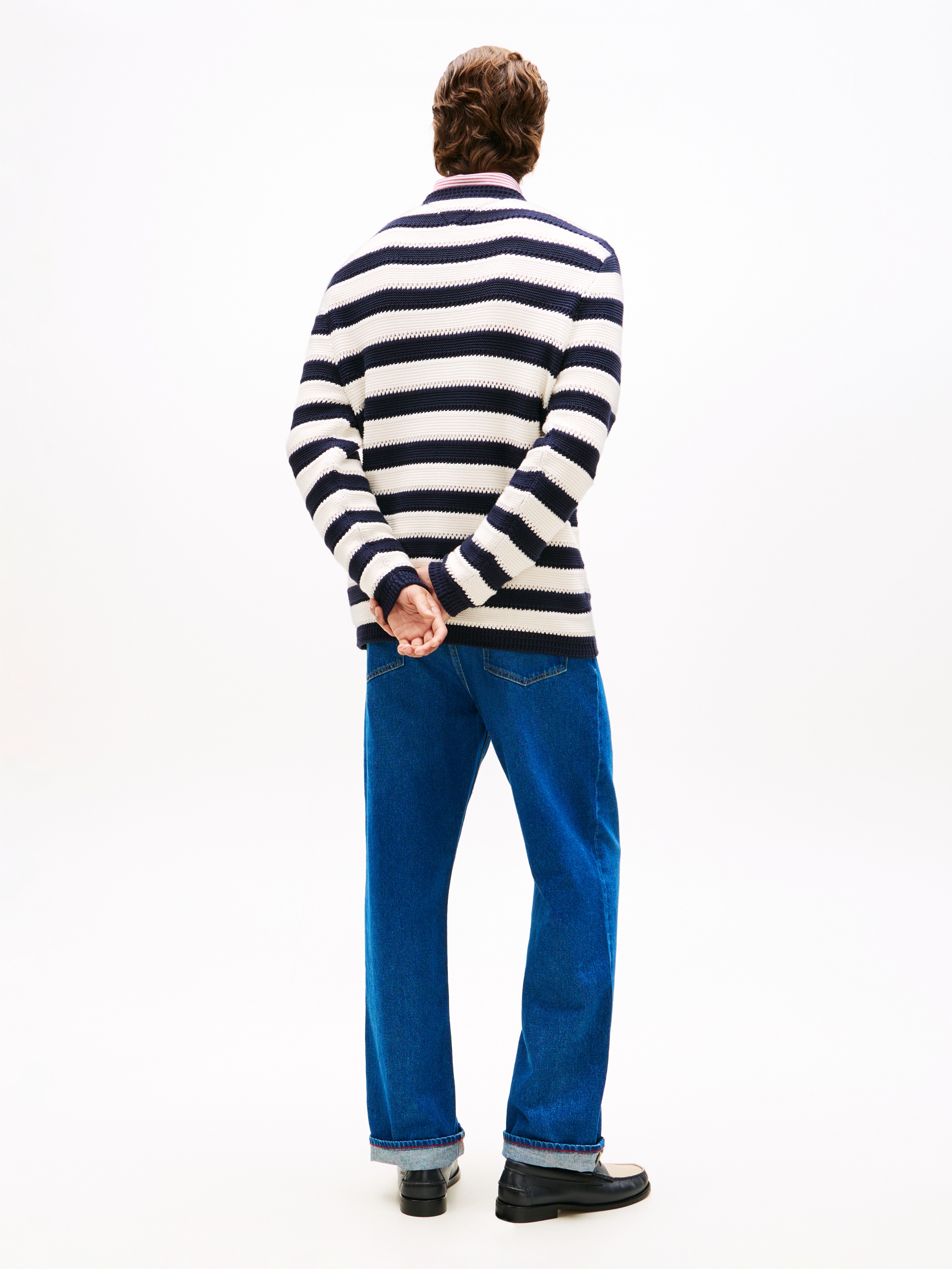 Tommy Hilfiger Pull à col rond »CROCHET BLOCK STRIPE CREW NECK« Gestreifter Relaxed Fit Häkelpullover