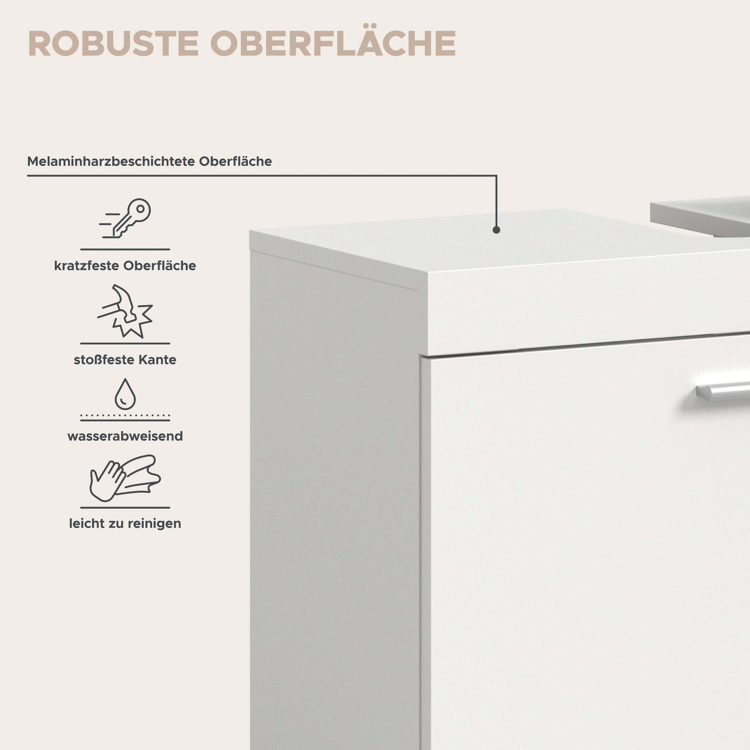 welltime Waschbeckenunterschrank »HANO,  Badezimmer, WBU, Waschtisch,  Kommode, Unterschrank« in 2 verschiedenen Farben und 2 verschiedenen Ausstattungen erhältlich,  1 Tür, 2 höhenverstellbare E-Böden, 4 Fächer, mit Siphonausschnitt