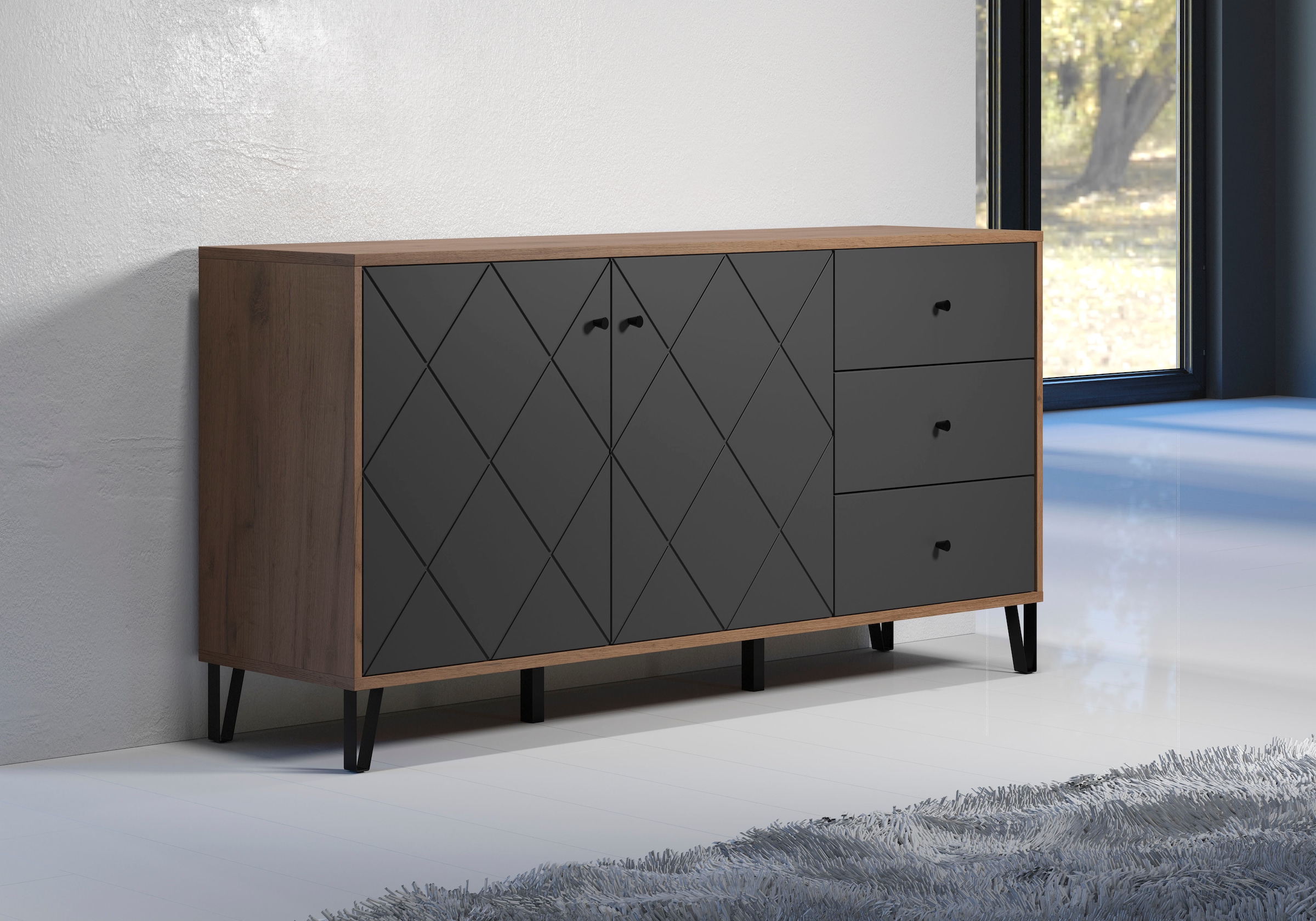 Home affaire Buffet »Molveno« 1 cuis tlg. Sideboard, 2 Türen, 3 Schubkasten & Soft-Close - (B/T/H) 183/40/76 cm