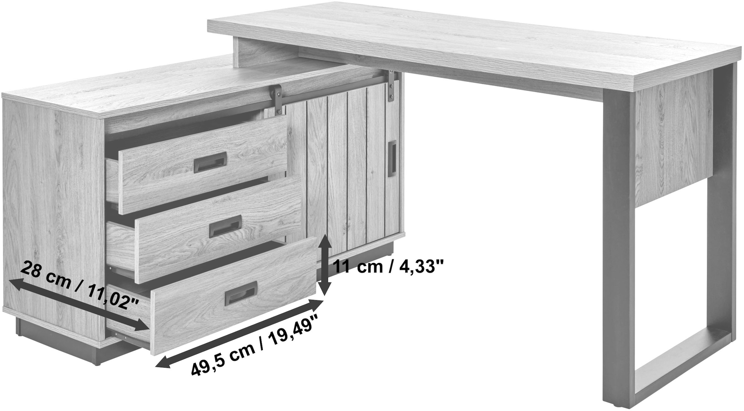 Jahnke Bureau d'angle »SLIDE C 150 E« 1 cuis tlg. montage réversible, avec porte coulissante, dimensions 150 x 116 cm