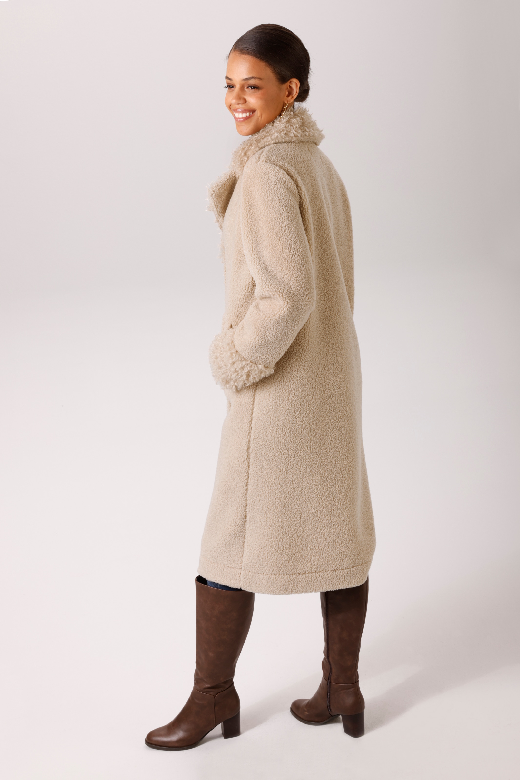 Aniston CASUAL Manteau long avec frisons au col revers et aux manches