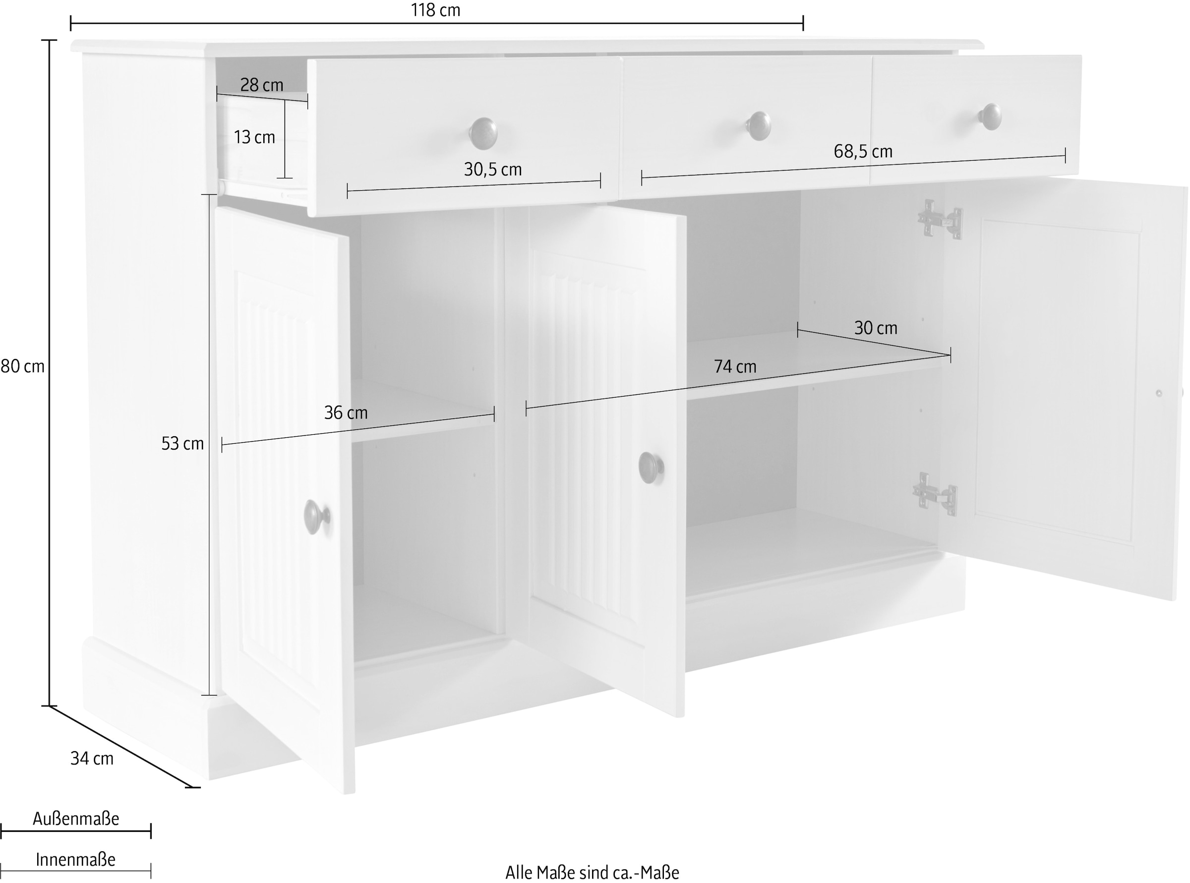 GOODproduct Sideboard »Liotta« Kommode mit 2 Schubkästen u. 2 verstellbare Einlegeböden