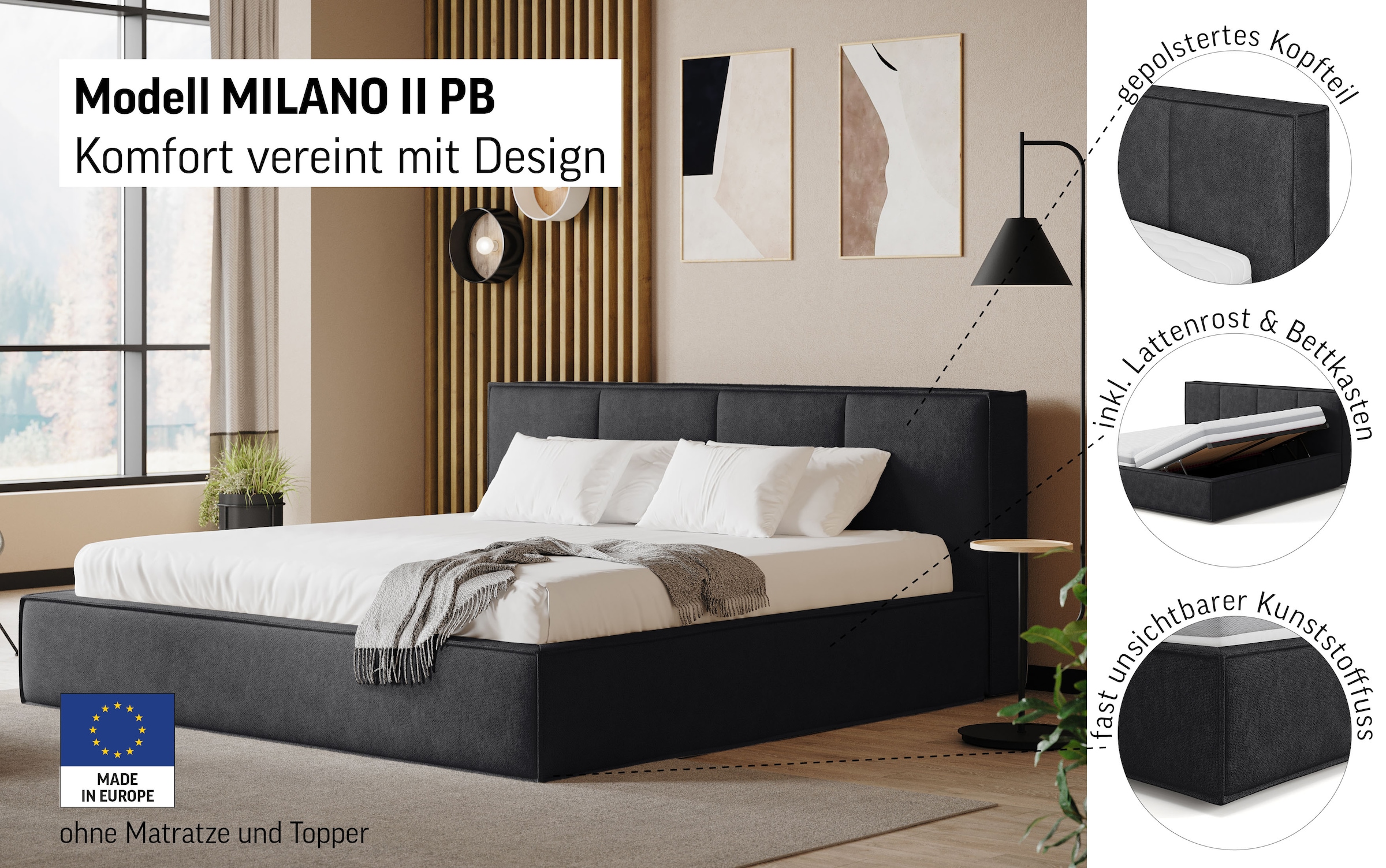 COTTA Polsterbett »MILANO II inkl. Bettkasten, erhältlich in den Breiten 160 & 180cm« ohne Matratze und Topper