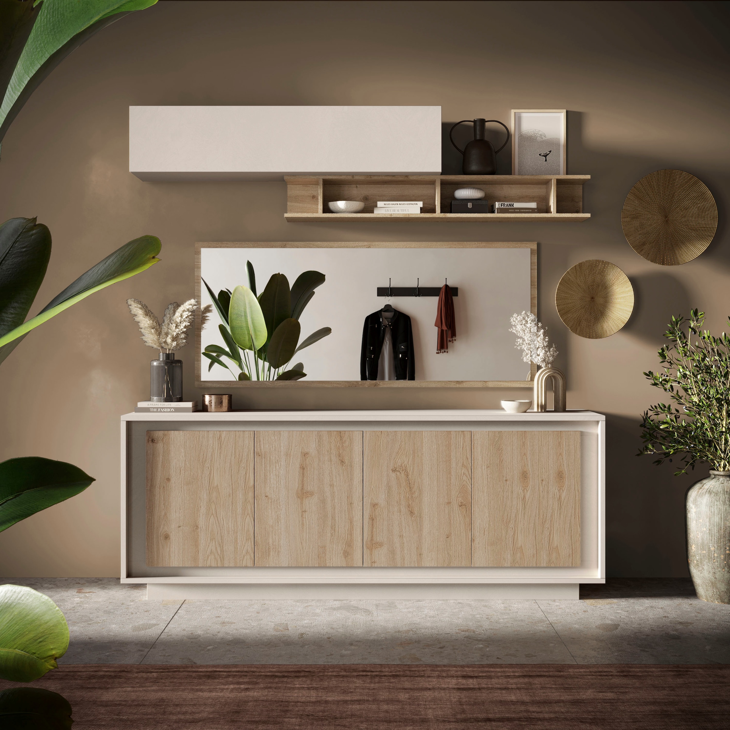 Home affaire Sideboard »Sky, B/T 207/50 cm, Kommode/Anrichte/Stauraumschrank, 4 Türen« Softclosing, Korpus & Front 22 mm stark, Rahmen-Optik