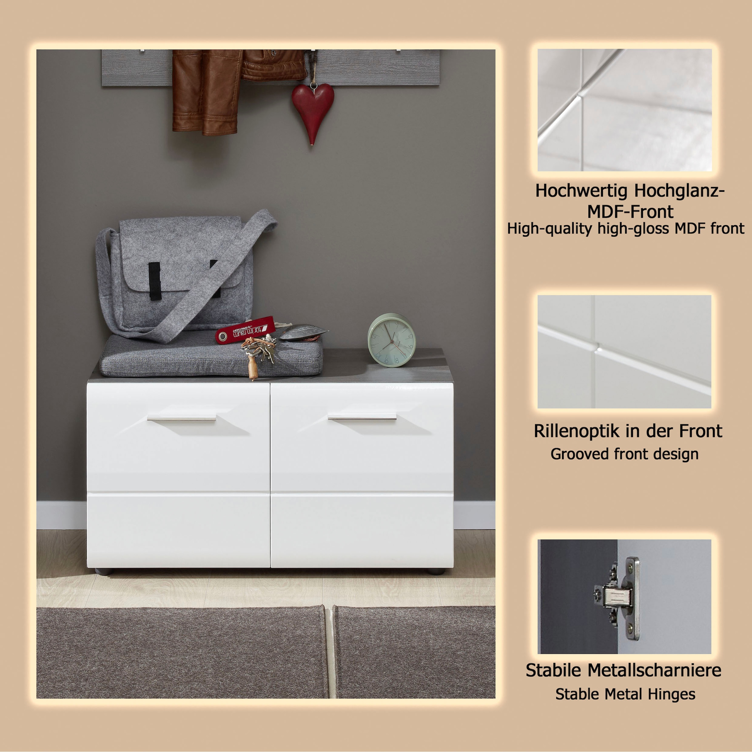 Home affaire Banc »Sovana« Sitzbank mit 2 Türen - (B/T/H) 80/35/41 cm