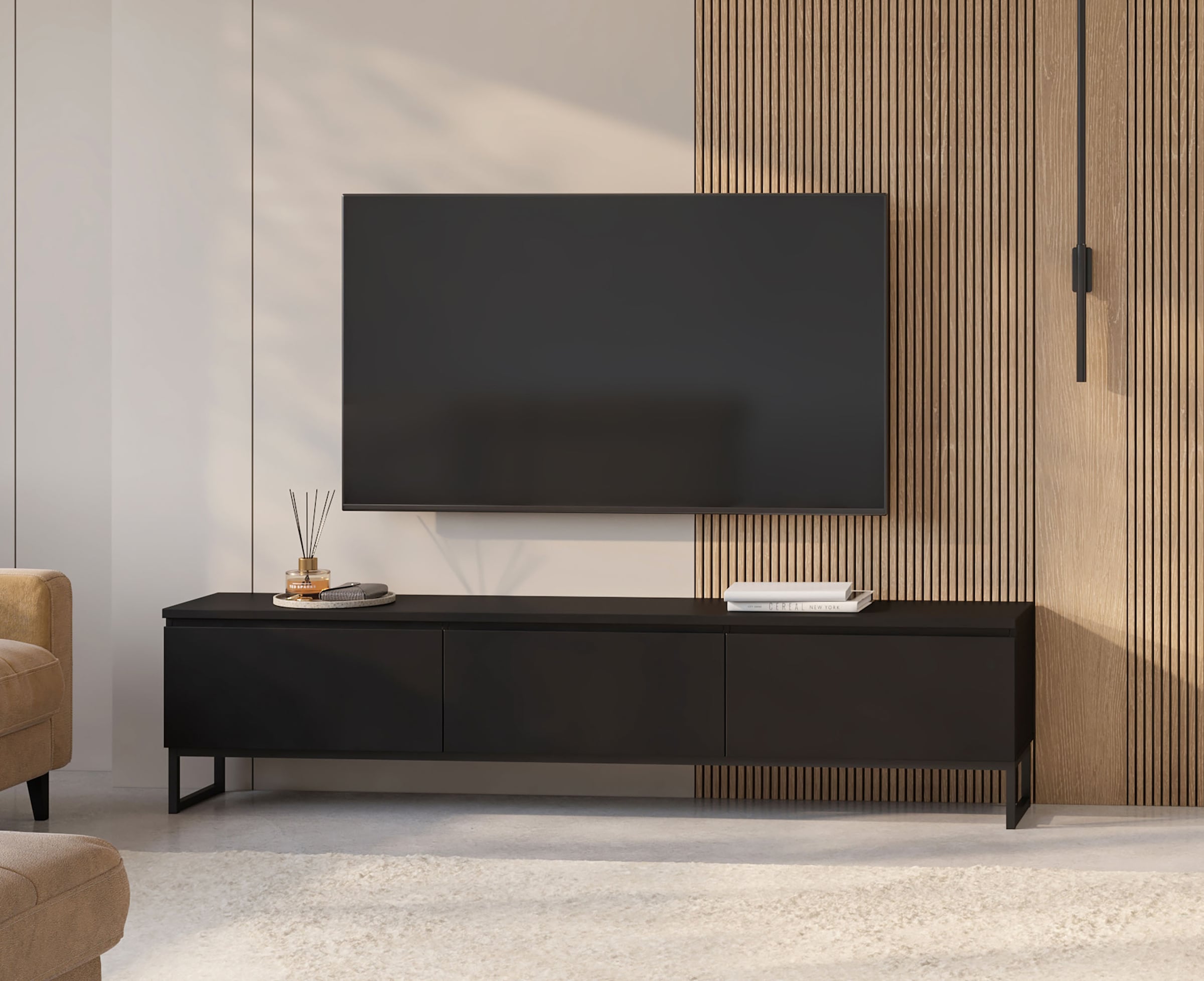GOODproduct Lowboard »Modo II, Breite 200 cm, modernes griffloses Lowboard 3 Klappen« TV-Kommode mit viel Stauraum, Metallkufen