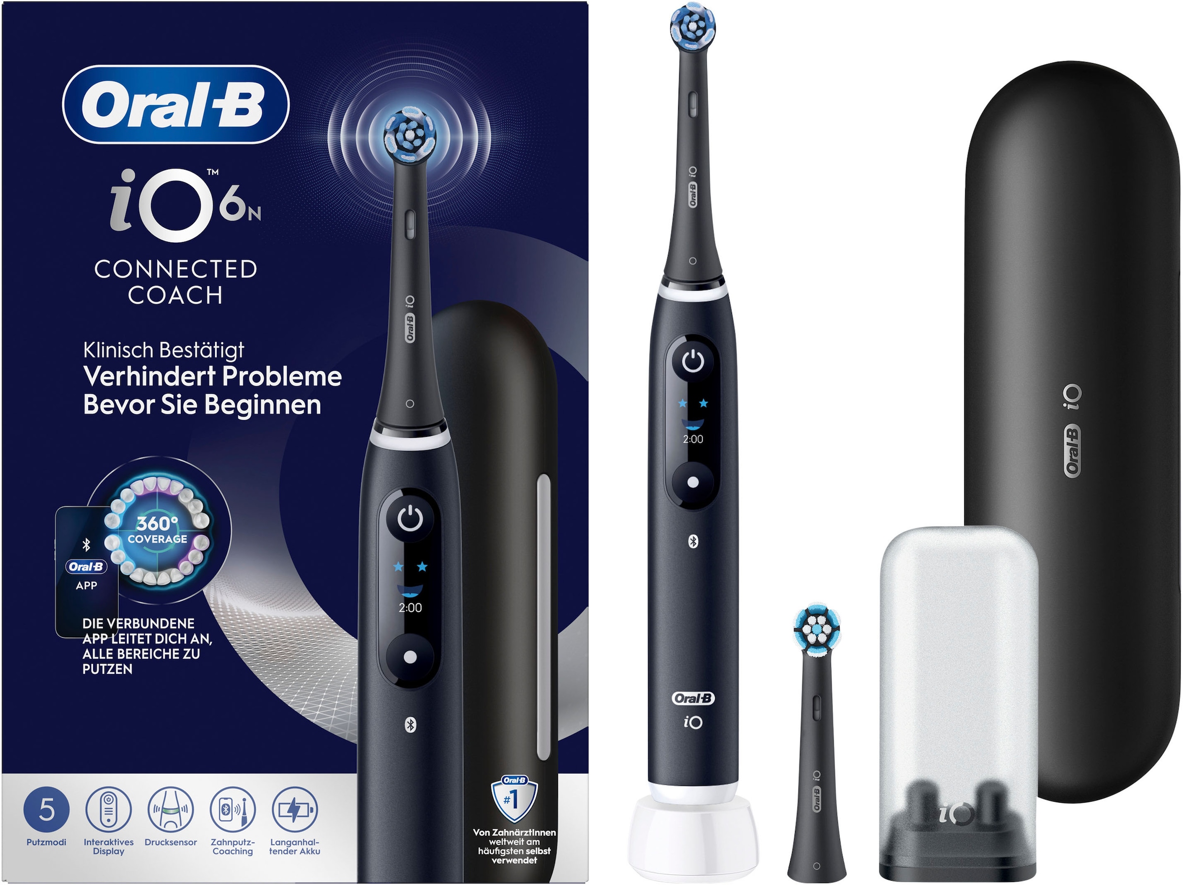 Oral-B Brosse à dents électrique »iO 6« 2 cuis Aufsteckbürsten avec technologie magnétique, écran, 5 modes de brossage, étui de voyage