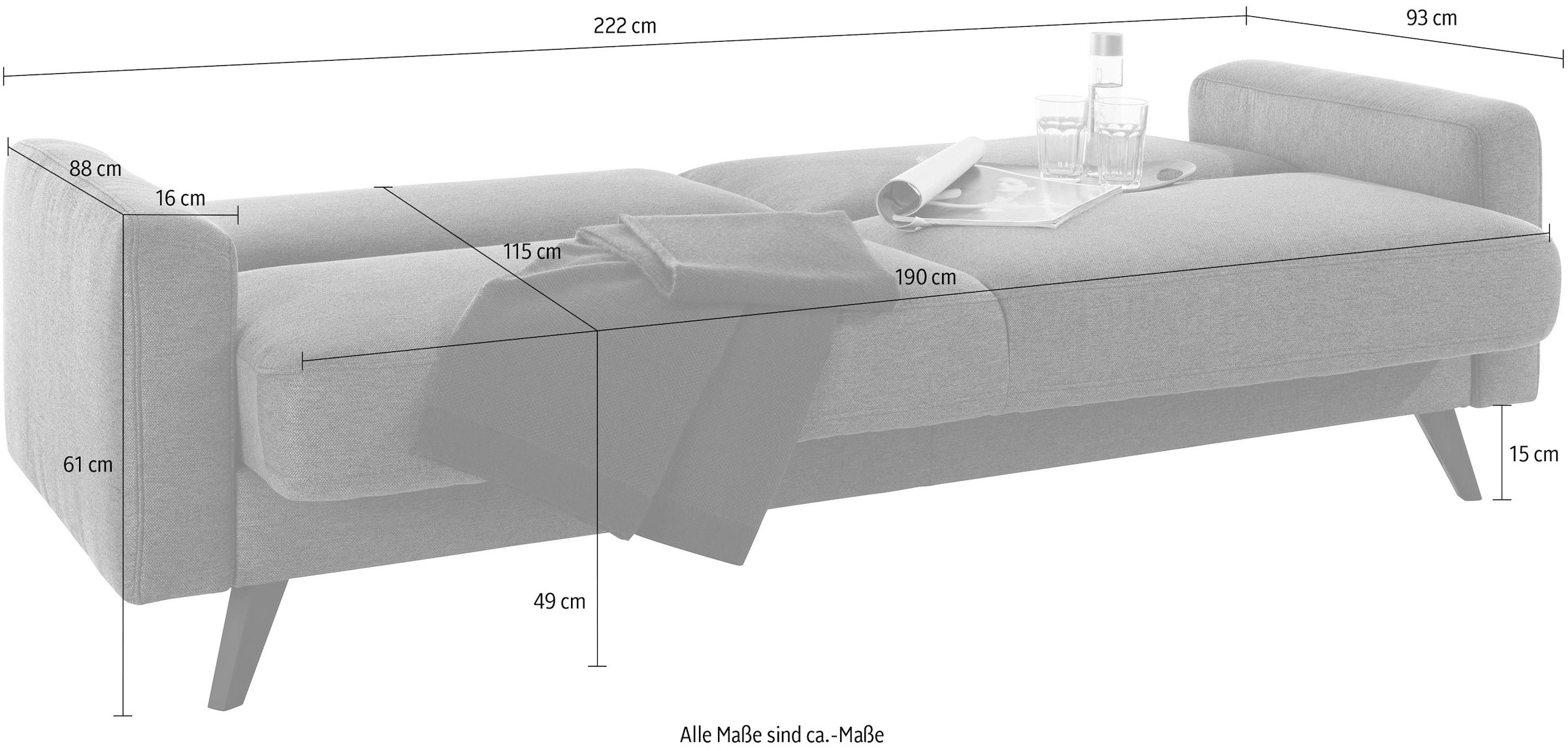 exxpo - sofa fashion 3-places »Samso, elegant und bequem, toller Sitzkomfort, Schlafsofa« Kippcouch, inklusive Bettfunktion und Bettkasten, Komfortsitzhöhe 49cm
