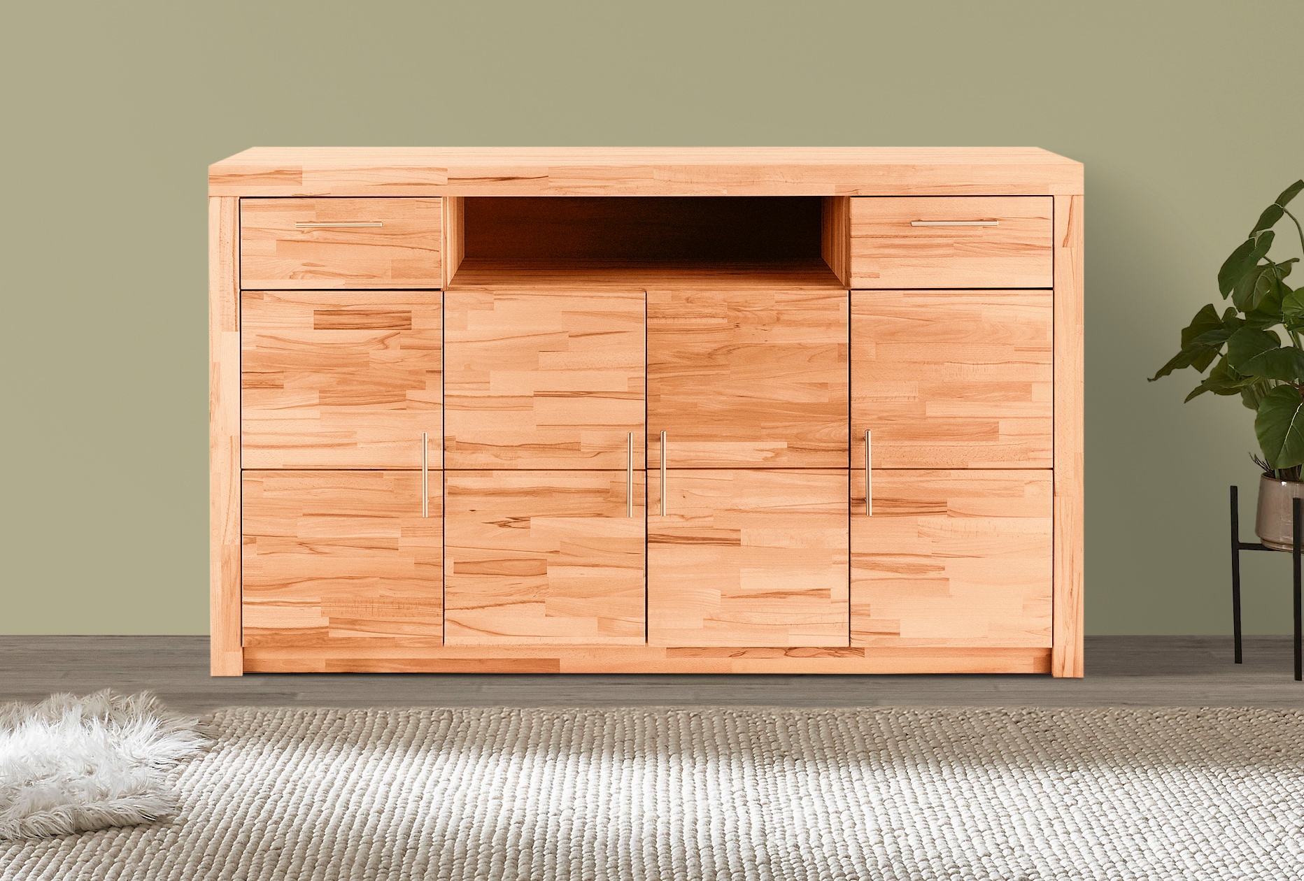 VOGL Möbelfabrik Highboard »Toronto« opt. Glastüren, teilmassiv, Rahmenoptik, Made in Germany