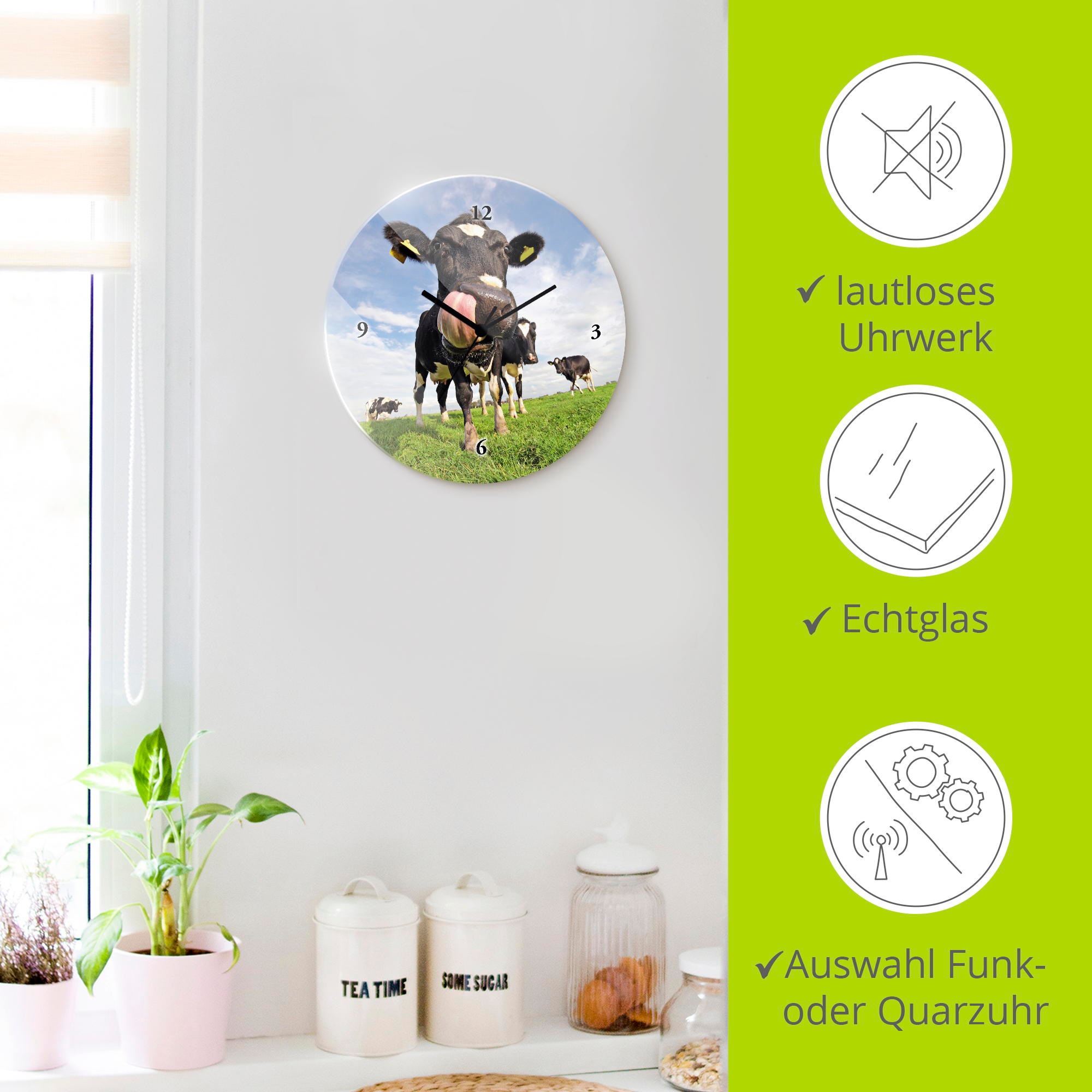 Artland Wanduhr »Holstein-Kuh mit gewaltiger Zunge« wahlweise mit  Quarz- oder Funkuhrwerk, lautlos ohne Tickgeräusche
