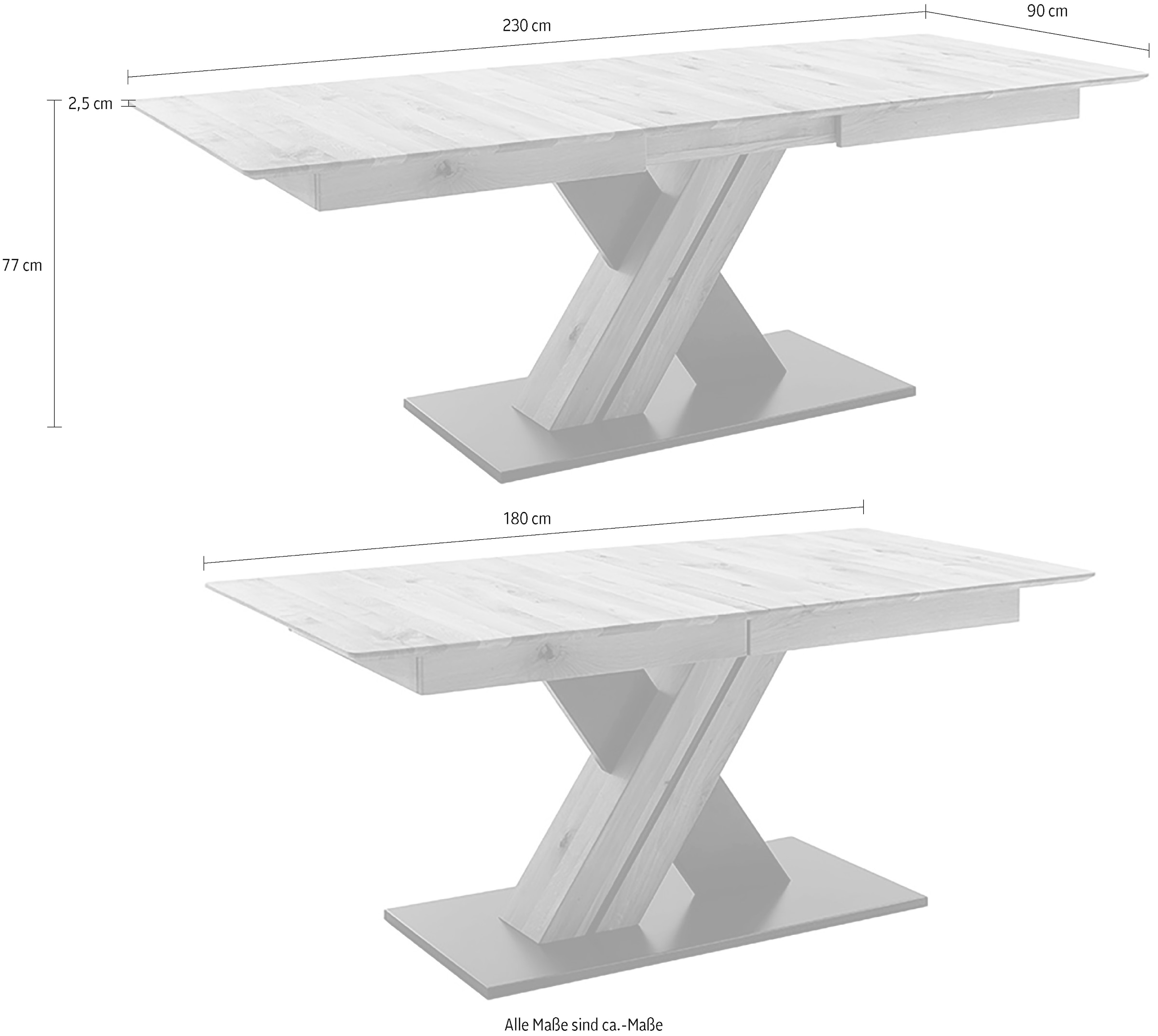 MCA furniture Table de salle à manger »Morena Säulentisch Komfort Tisch« Synchronauszug,ausziehbar,Wildeiche,massiv,geölt,XXL