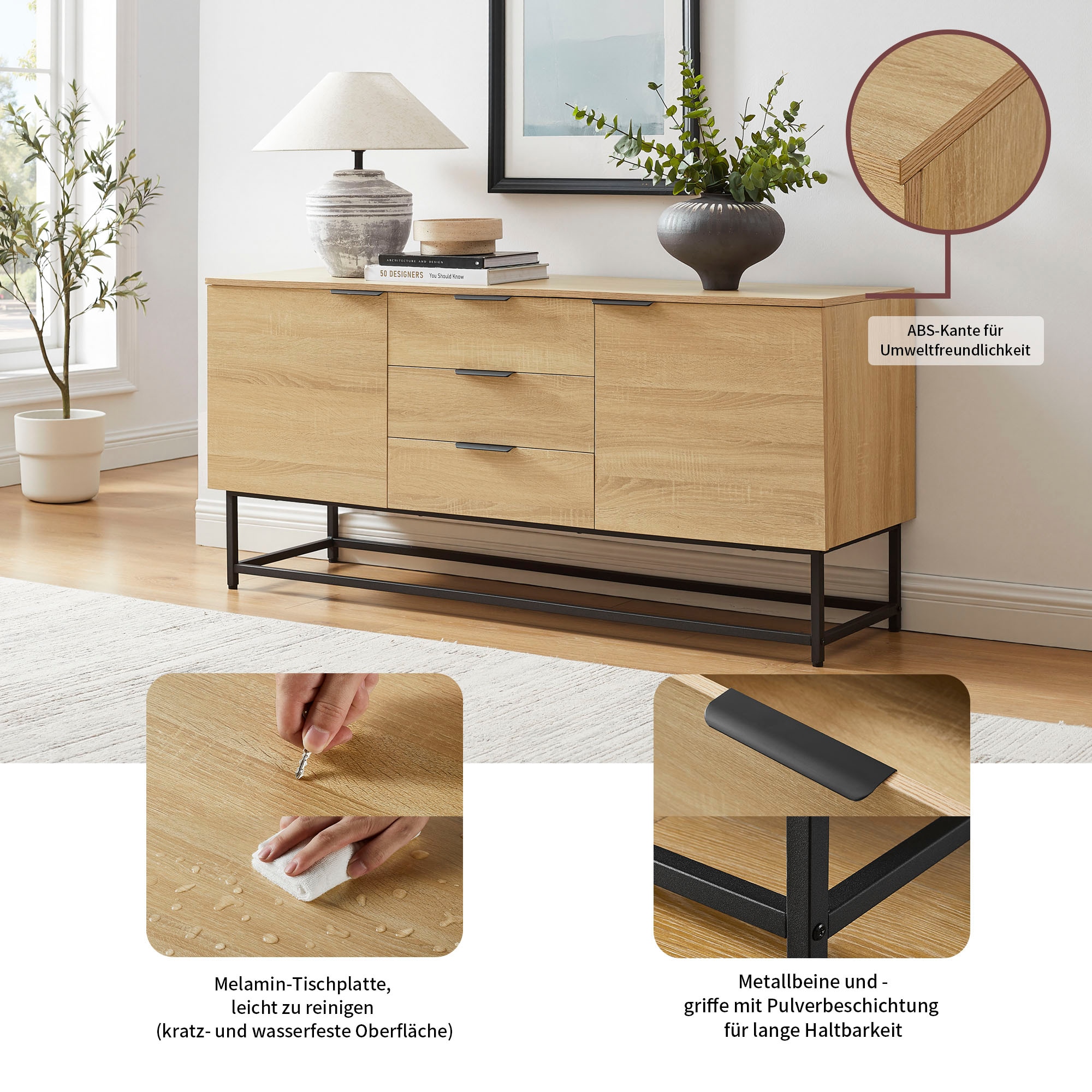 GOODproduct Sideboard »Tayler« pflegeleichte Melaminoberfläche, Metallgestell, Breite 160 cm