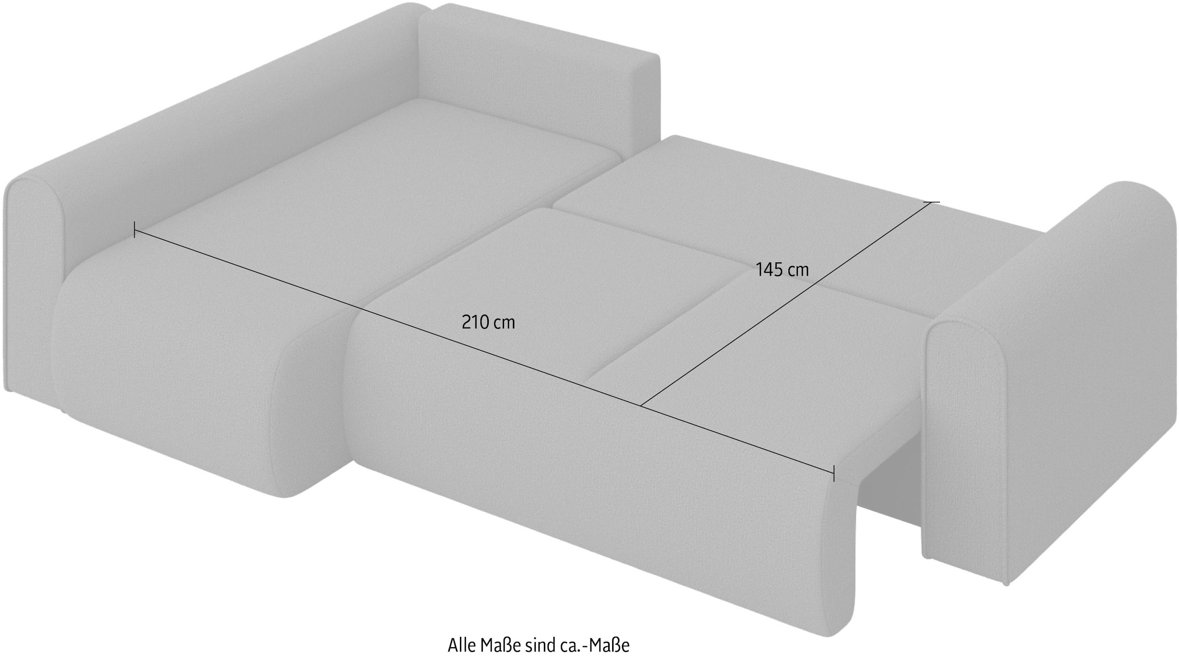 INOSIGN Canapé d'angle »Zacharia wahlweise Schlafsofa mit Bettkasten, B/T/H 250/166/86 cm« L-Form mit Wellenunterfederung, Ottomane rechts oder links bestellbar