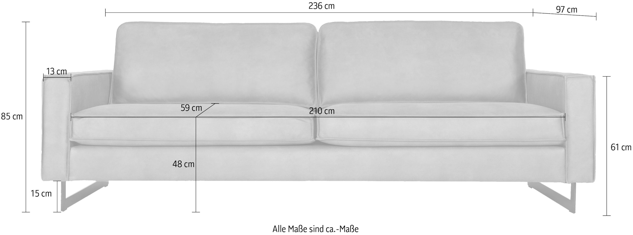 Home affaire 3-places »Maxi-Ausführung Pinto, 236 cm, Cord, Chenille, Lederoptik« avec jonc, pieds métalliques noirs, suspension à ressorts ondulés