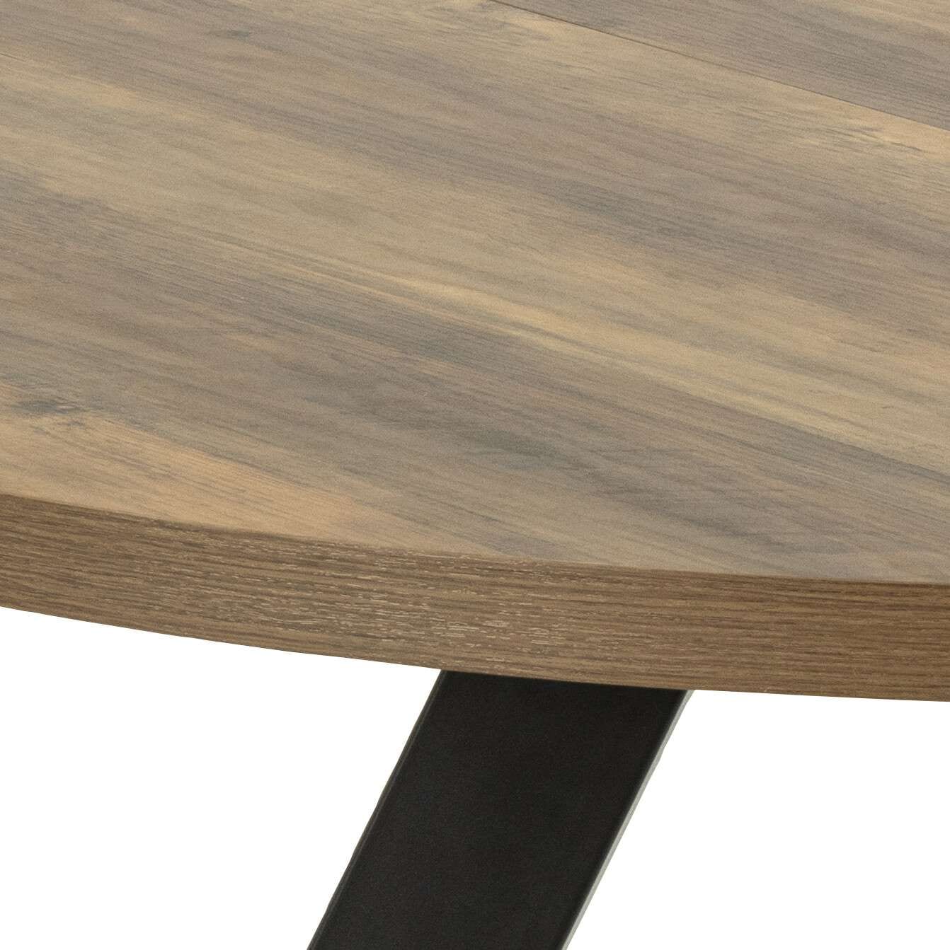 ACTONA GROUP Table de salle à manger »Zalida Esszimmertisch, rund,« aspect chêne, pieds en acier noir, rallonges L : 120/210 cm