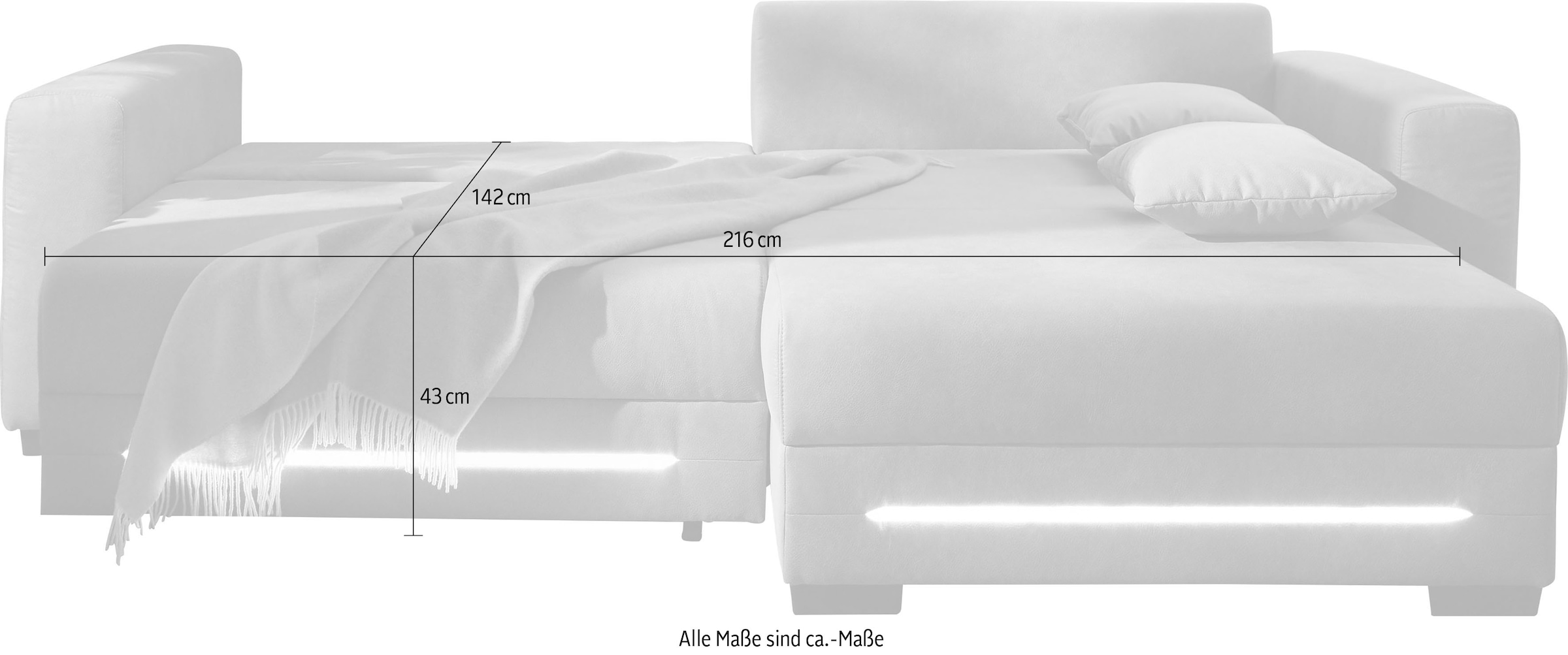 Jockenhöfer Gruppe Ecksofa »Spotlight XL L-Form, B: 261 cm« mit Schlaffunktion, Bettkasten, Licht & 2 Zierkissen