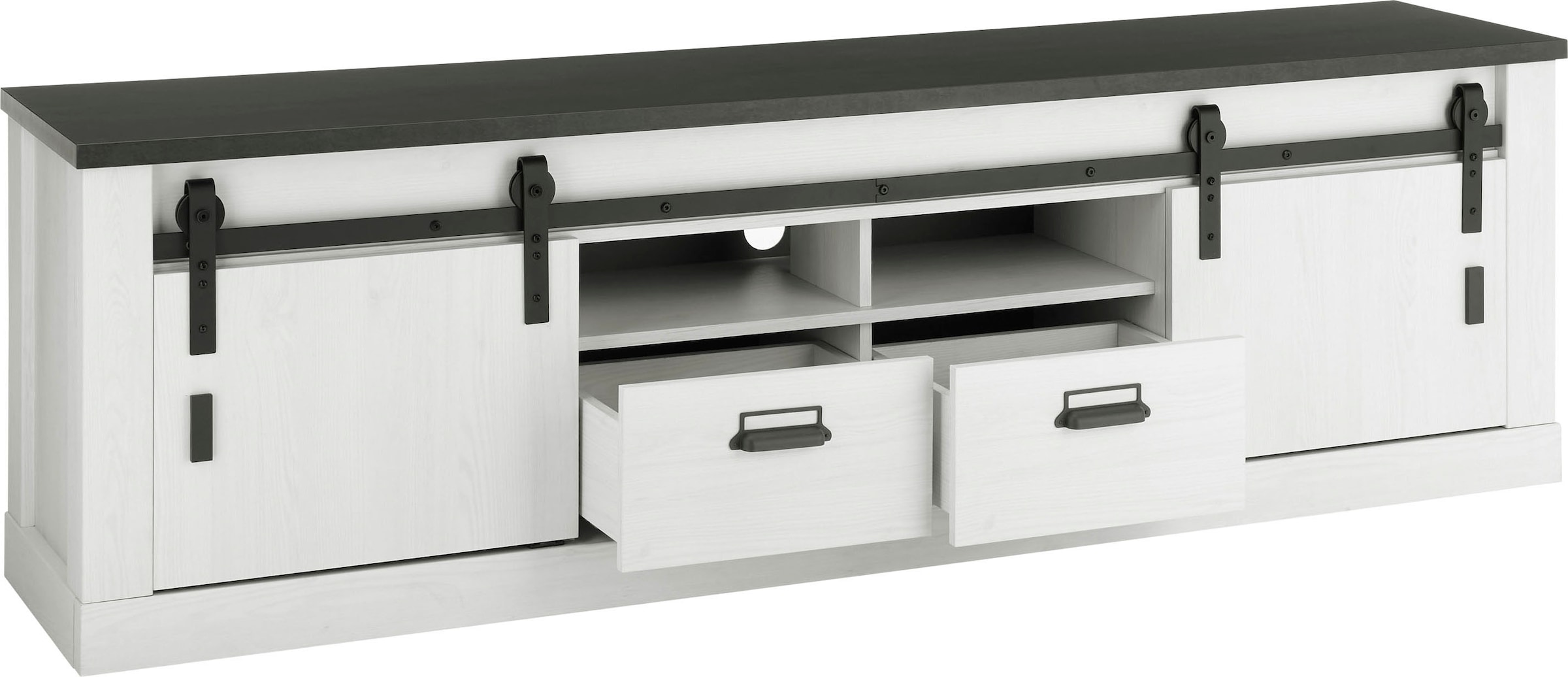 Home affaire Table basse »SHERWOOD« modernes Holz Dekor, mit Scheunentorbeschlag aus Metall, Breite 201 cm