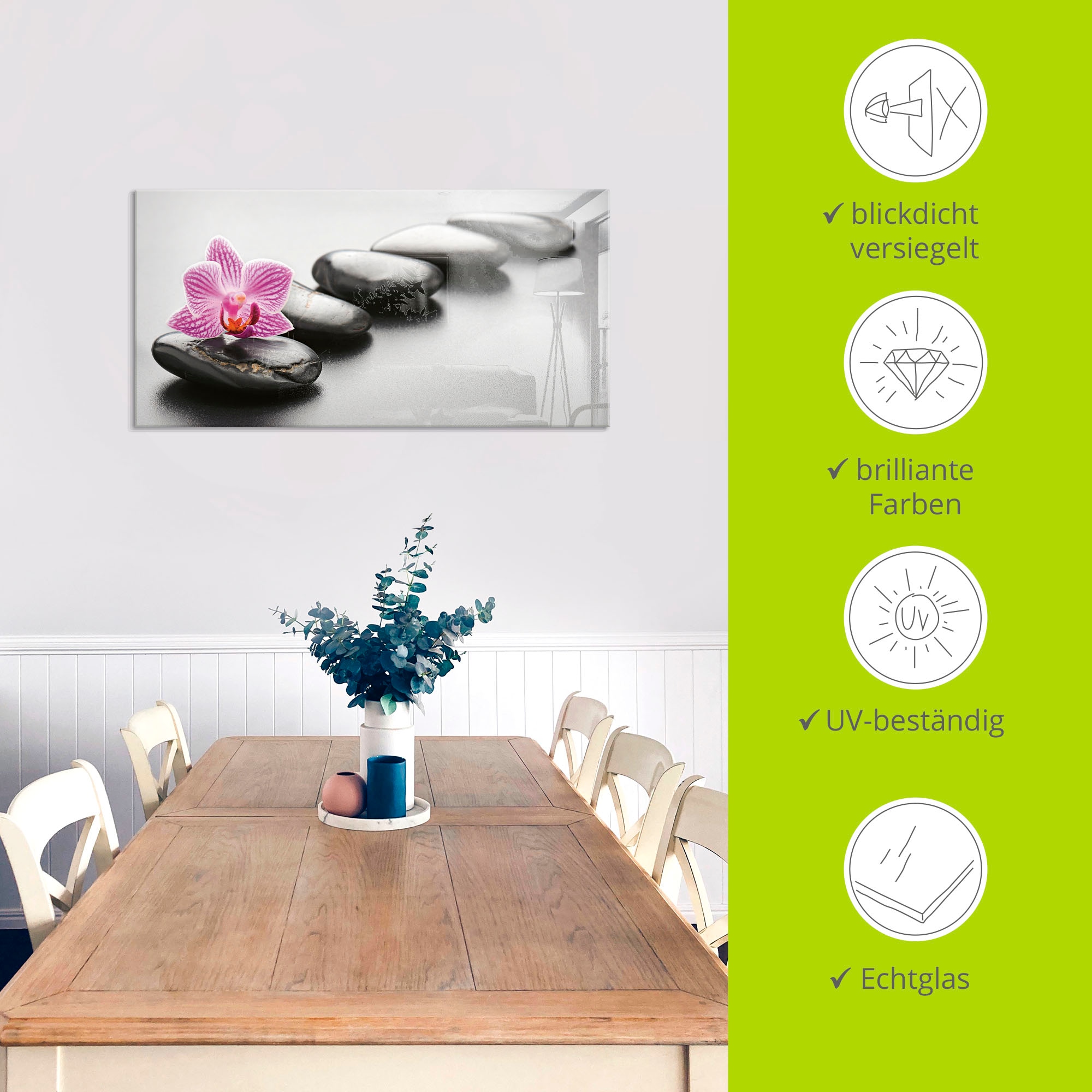 Artland Glasbild »Spa-Konzept mit Zen Steinen und Orchidee« Zen 1 Stk. tlg. in verschiedenen Grössen