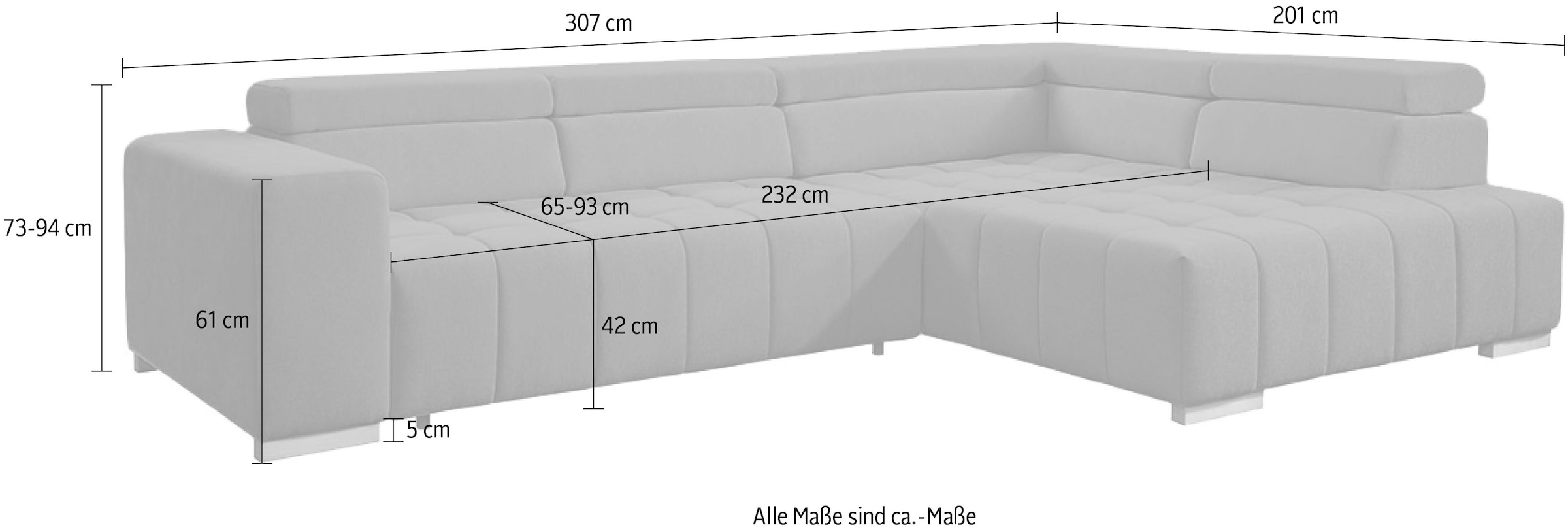exxpo - sofa fashion Canapé d'angle »Elianos, hoher Sitzkomfort, aufwendige Kreuzsteppung im Sitz, L-Form« Kopfteile & Sitztiefe verstellbar, ohne Bettfunktion