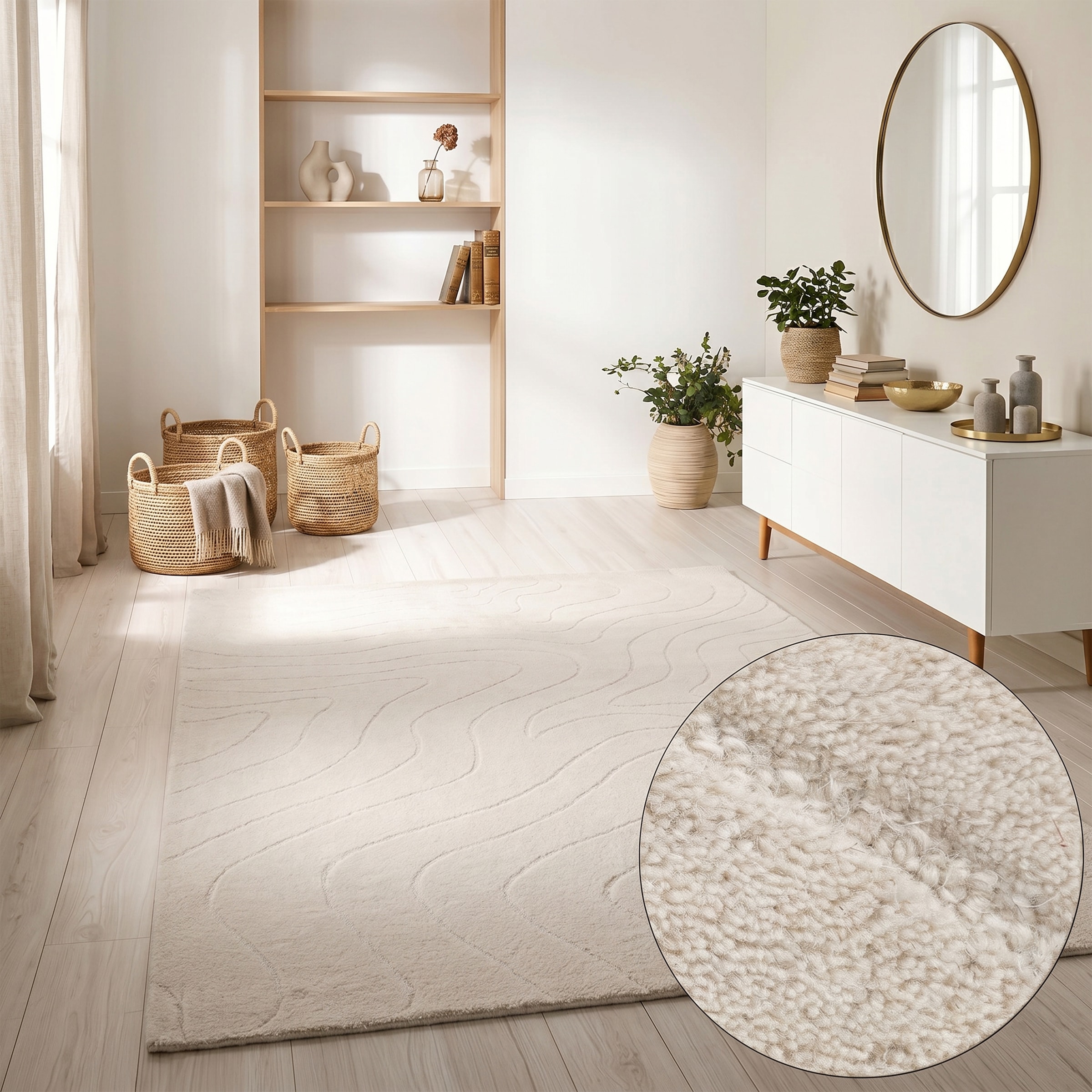 LeGer Home by Lena Gercke Tapis en laine »Zarrah, mit Wellendesign, Linienmuster« Rectangulaire 14 mm Höhe laine pure, moderne, scandinave, salon, chambre, salle à manger