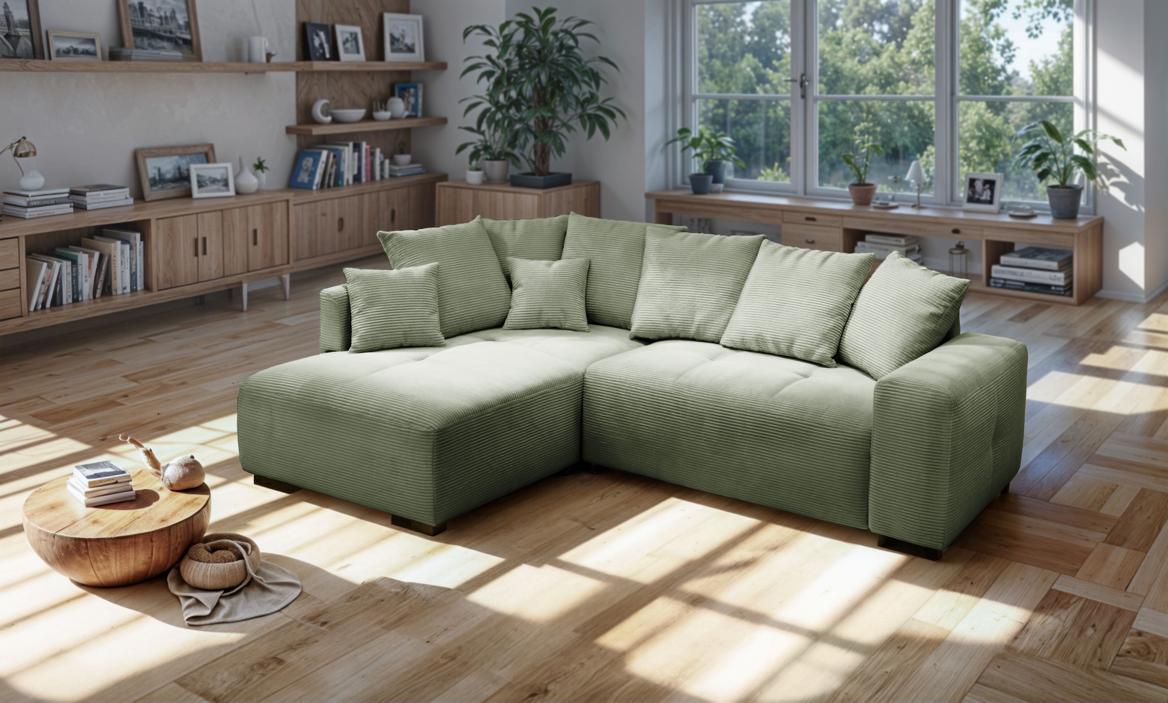 exxpo - sofa fashion Ecksofa »Arpino, elegant & bequem, Ottomane beidseitig montierbar, L-Form« Breite 243cm, komfortable Wellenunterfederung,  moderner Cord Bezug
