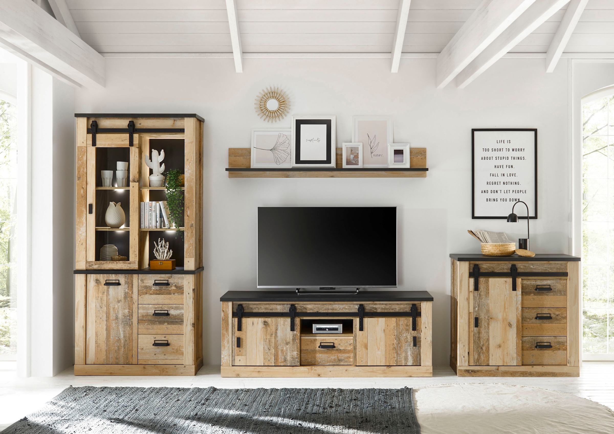 Home affaire Meuble mural »Sherwood, Anbauwand im Industrial-Style, Komplettset, Wohnzimmer-Set« 4 cuis tlg.