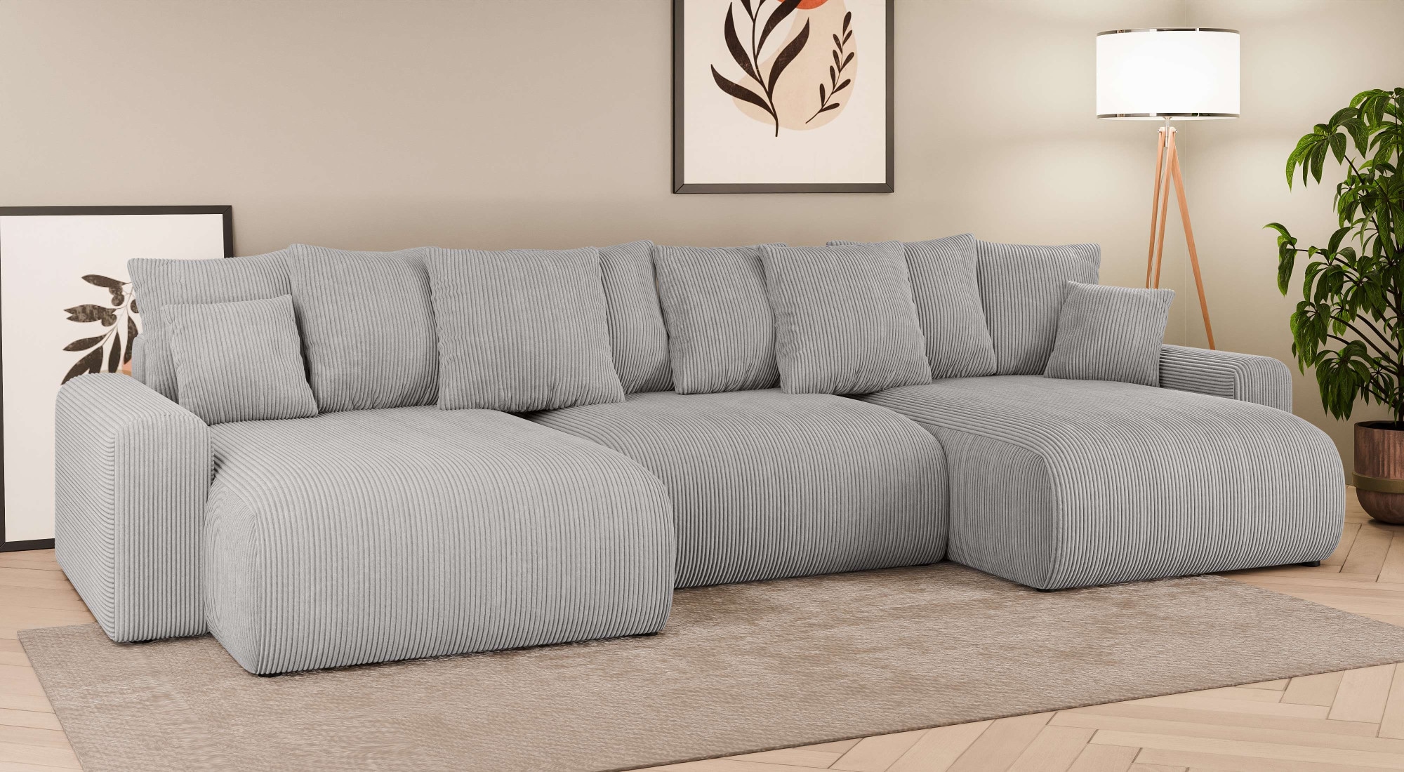 Home affaire Paysage de salon »LAKESIDE mit Bettfunktion und Bettkasten, Masse B/T/H: 332,5/142/84 cm« U‑Form mit vielen Kissen und Wellenunterfederung