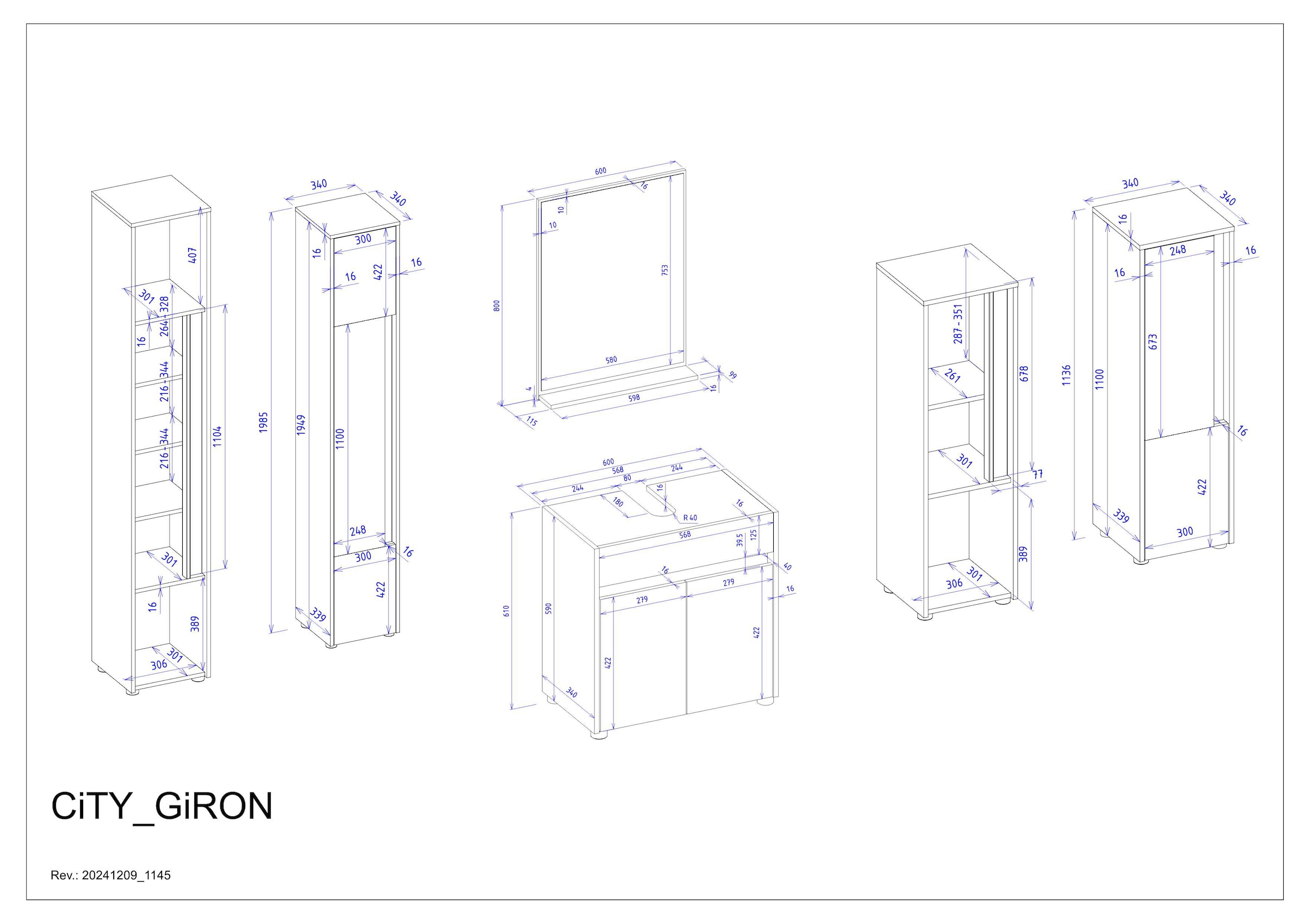 Home affaire Ensemble de meubles de salle de bain »CITY/ GIRON, Bad im zeitlosen Design, 4-teiliges Badezimmer« Set, 4 cuis tlg.