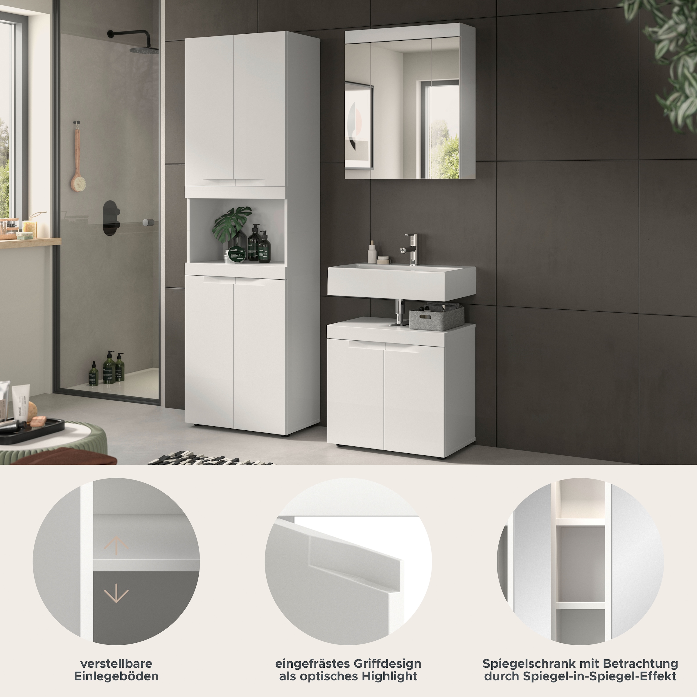 GOODproduct Badmöbel-Set »MAOI, 3-tlg. Badkombi, hochwertige MDF Front, optional mit Beleuchtung«