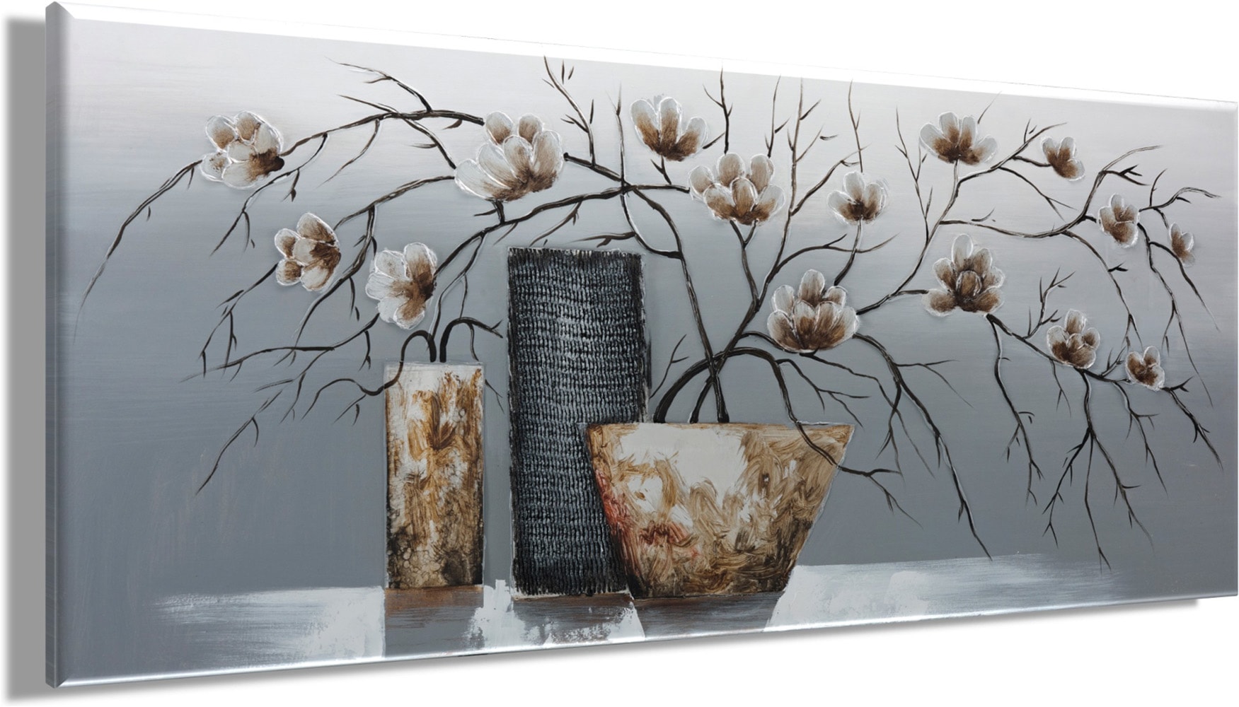 Bönninghoff Peinture à l'huile »handarbeit BLUMENVASEN XXL 60x140 cm – Wandbild Kunst Deko« Fleurs 1 cuis tlg. fabriqué à la main, chaque image est unique