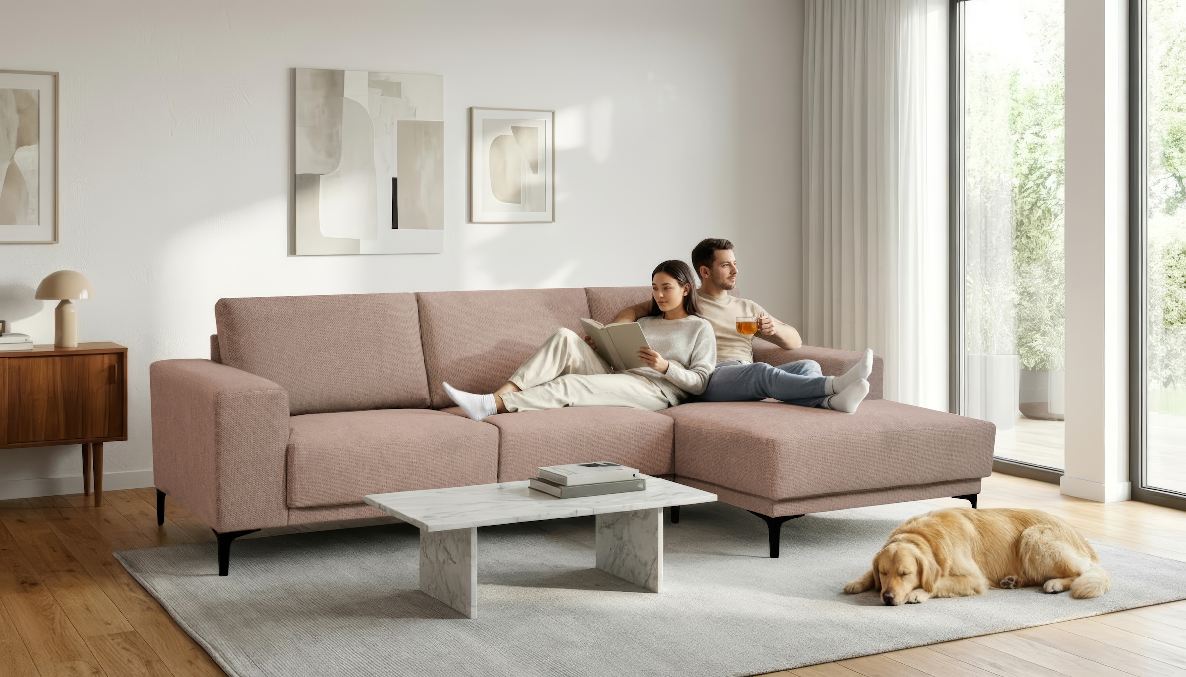 GOODproduct Ecksofa »Xander, L-Form« Breite 280 cm, Soft-Touch Chenille, schwarze Metallfüsse