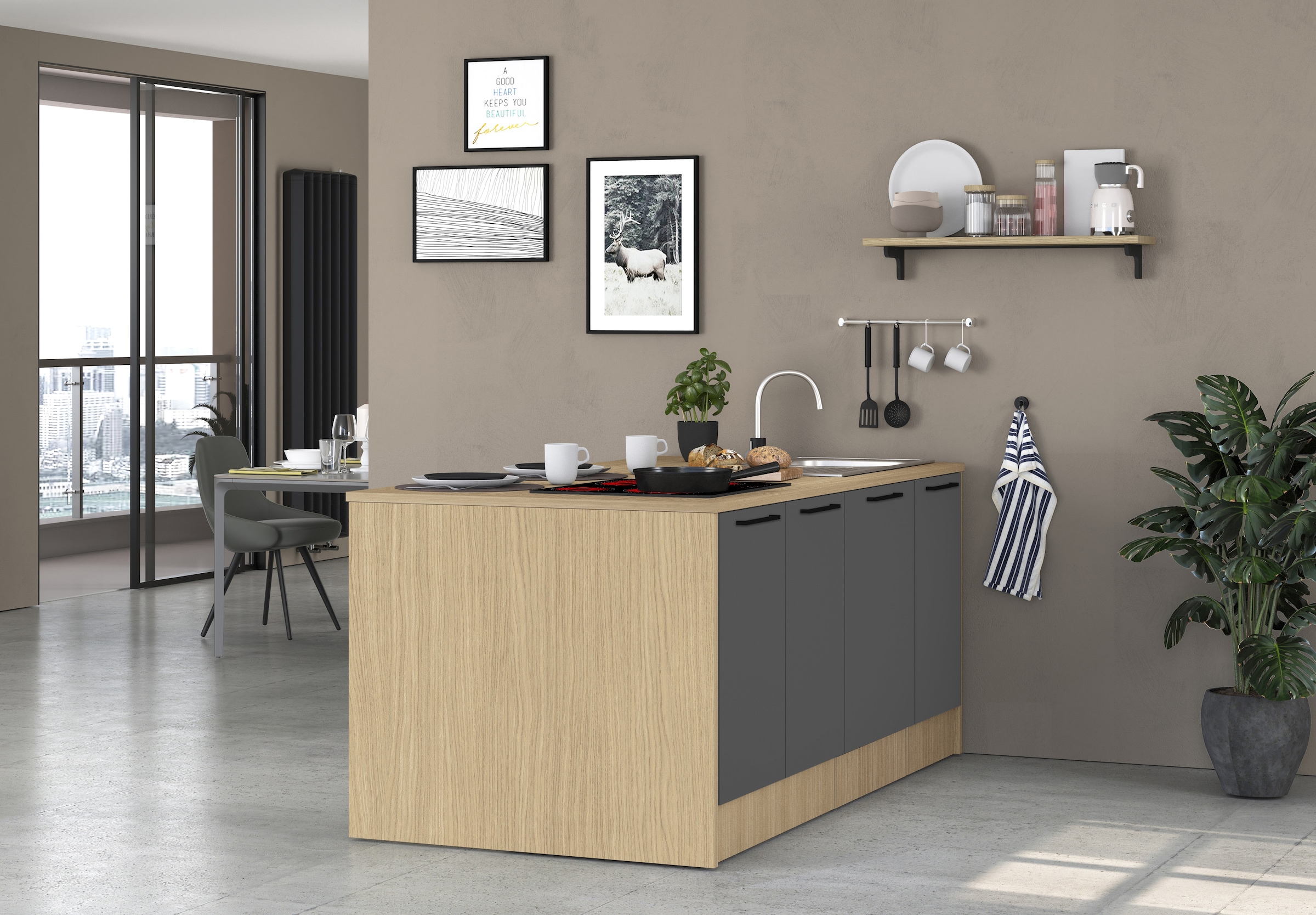 KOCHSTATION Ilot de cuisine »KS-Luna Breite 200 cm, Höhe 90 cm« Breite 200 cm, wahlweise mit Hanseatic-E-Geräten