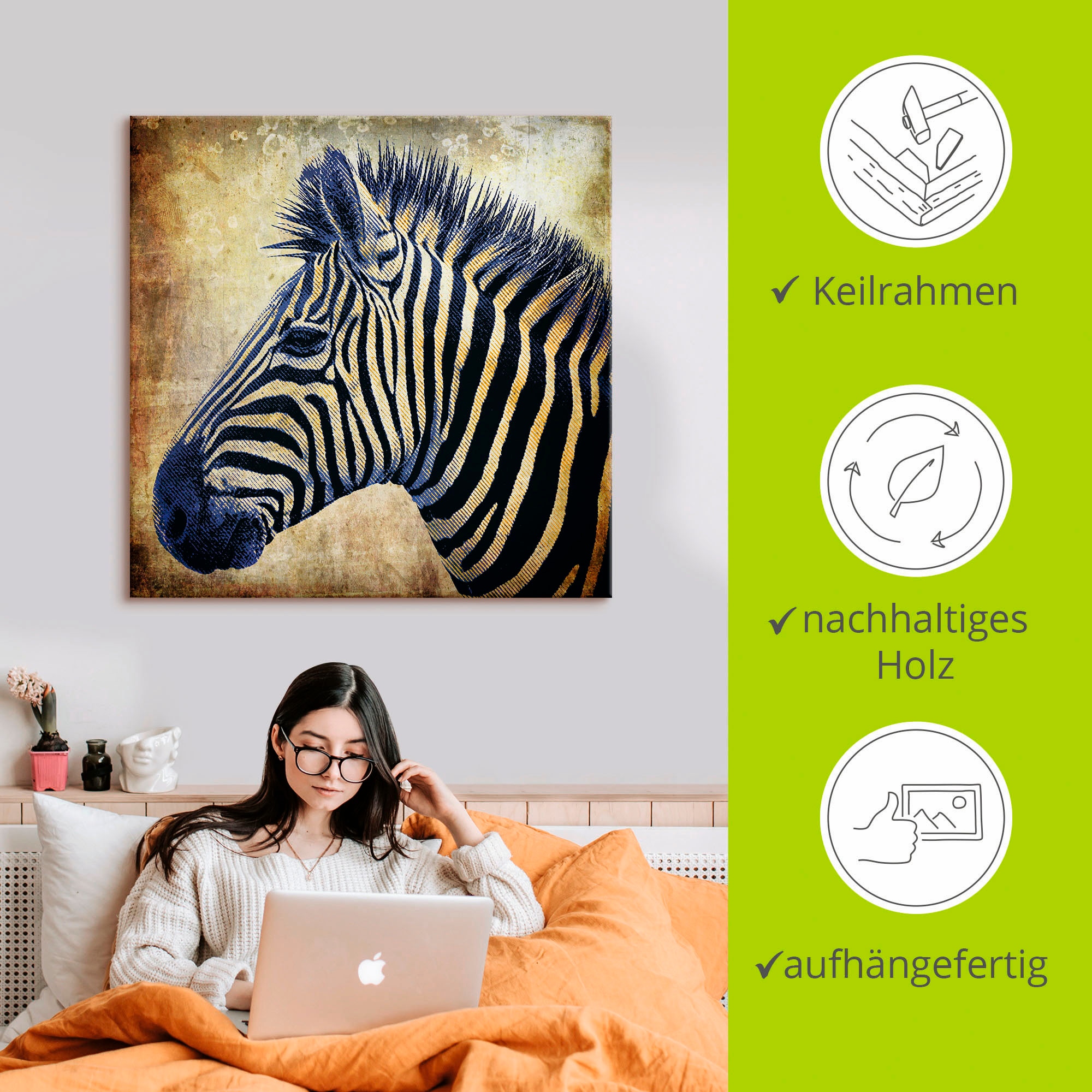 Artland Fresque murale »Zebra Porträt PopArt« 1 cuis tlg. auf Holzrahmen gespannt