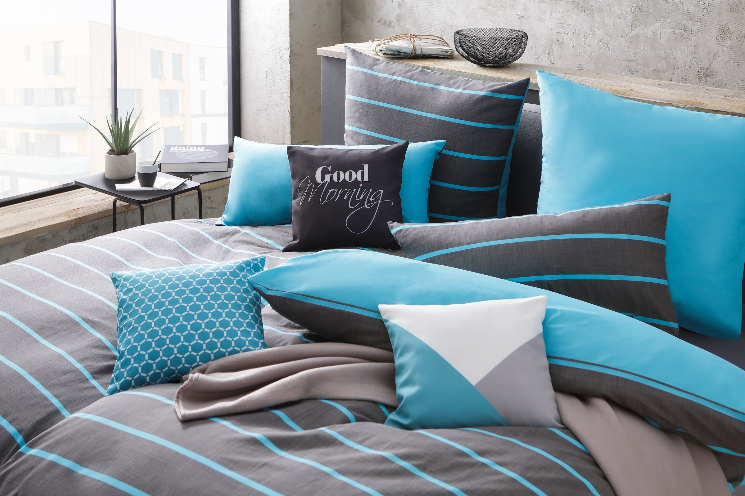 my home Linge de lit »Katja« 2 cuis tlg. Bettwäsche aus Baumwolle, Bettwäsche mit Streifen-Design, Wendeoptik