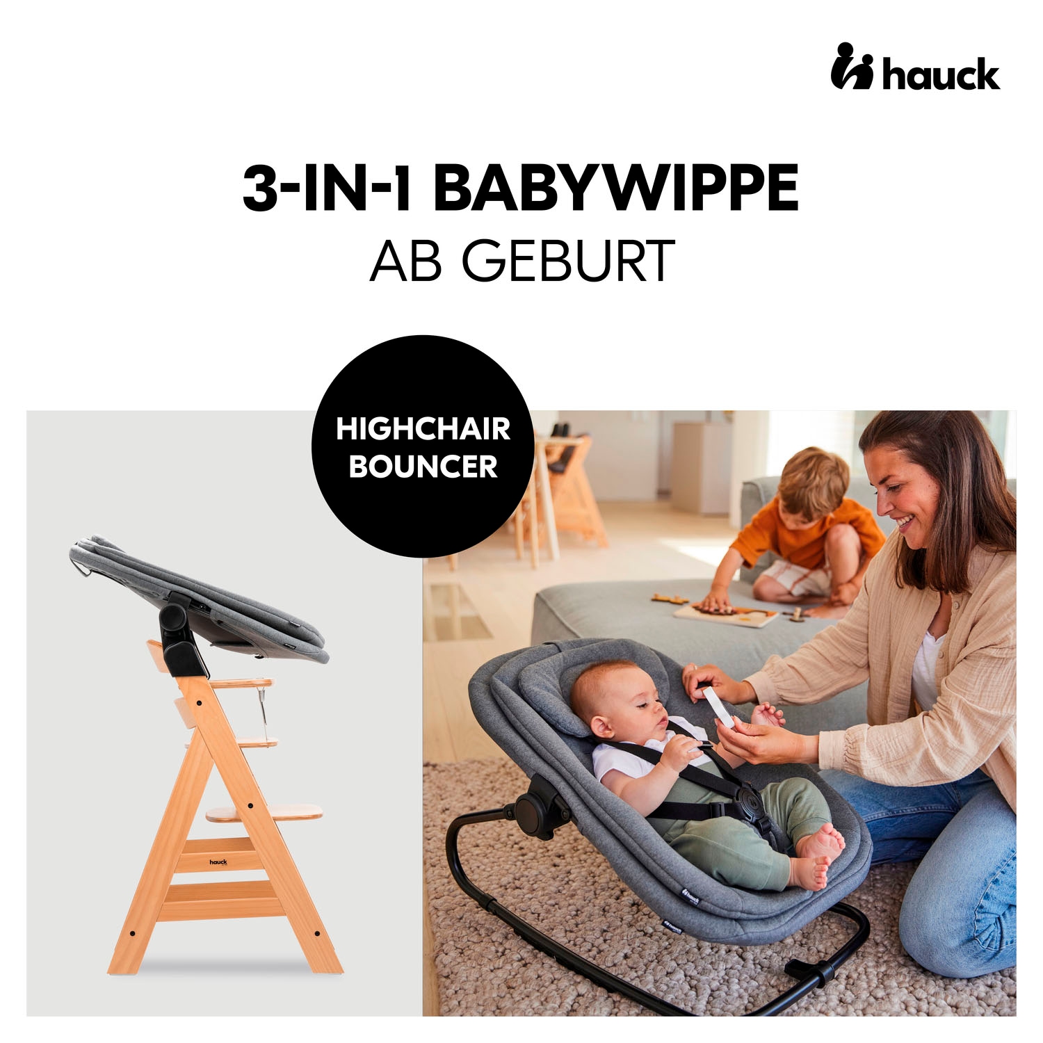 Hauck Transat pour bébé »Highchair Bouncer, Dark Grey Melange« bis 9 kilos für Alpha+, Beta+,  Arketa