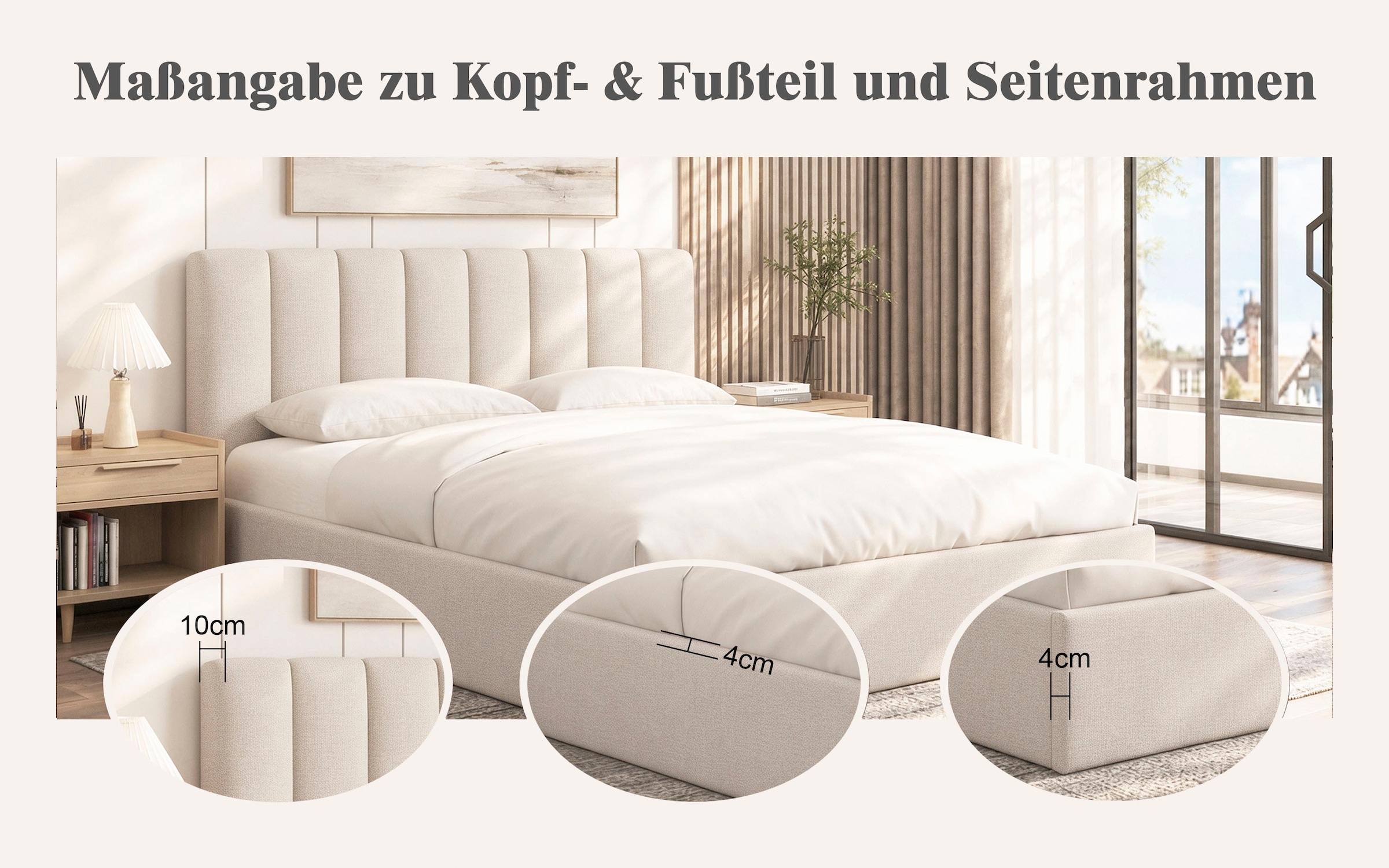 GOODproduct Lit rembourré »FEELLA, Bett wahlweise mit Lattenrost, Strukturstoff-Bezug« tête de lit et cadre rembourrés, surface couchage 140x200/180x200 cm