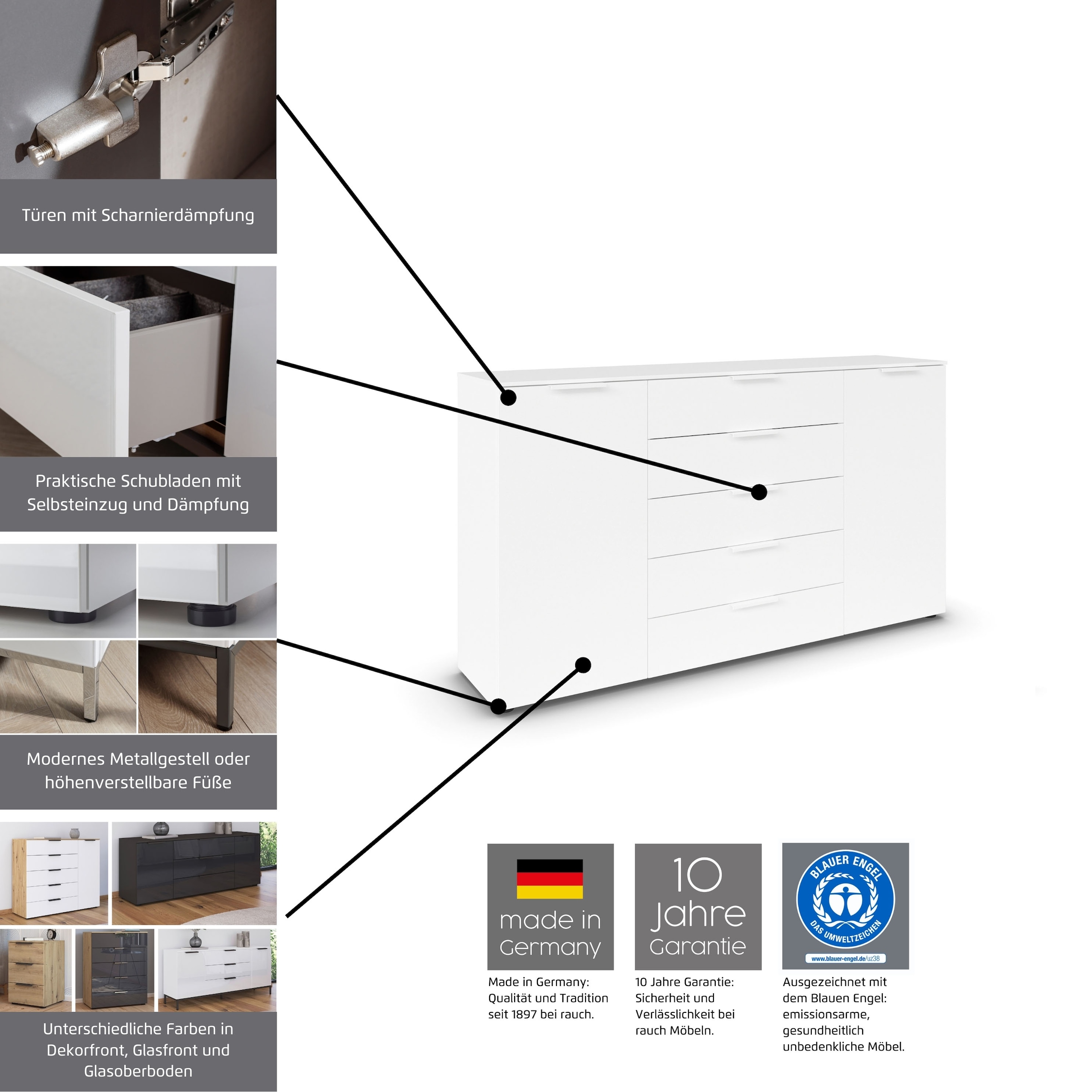 rauch Schubkastenkommode »Kommode Türkommode Sideboard Kombikommode FLIPP« Breite 160 cm mit 2 Einlegeböden,  2-türig mit  3 Schubladen und Soft-Close-Funktion