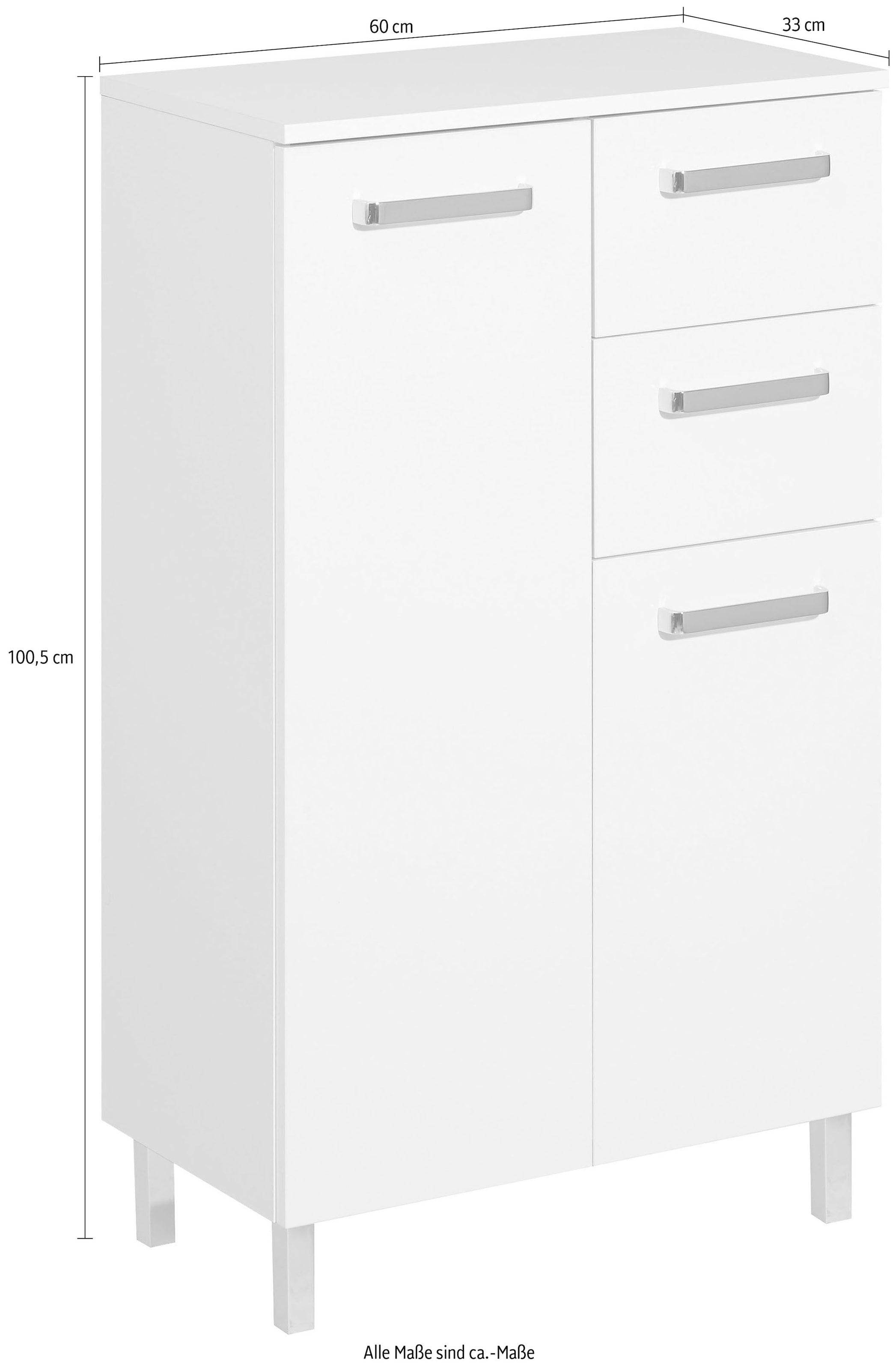Saphir Armoire basse »Quickset Badschrank mit 2 Türen, 2 Schubladen, 60 cm breit« meuble bas de salle de bain incl. amortisseur de porte, poignées chromées brillantes