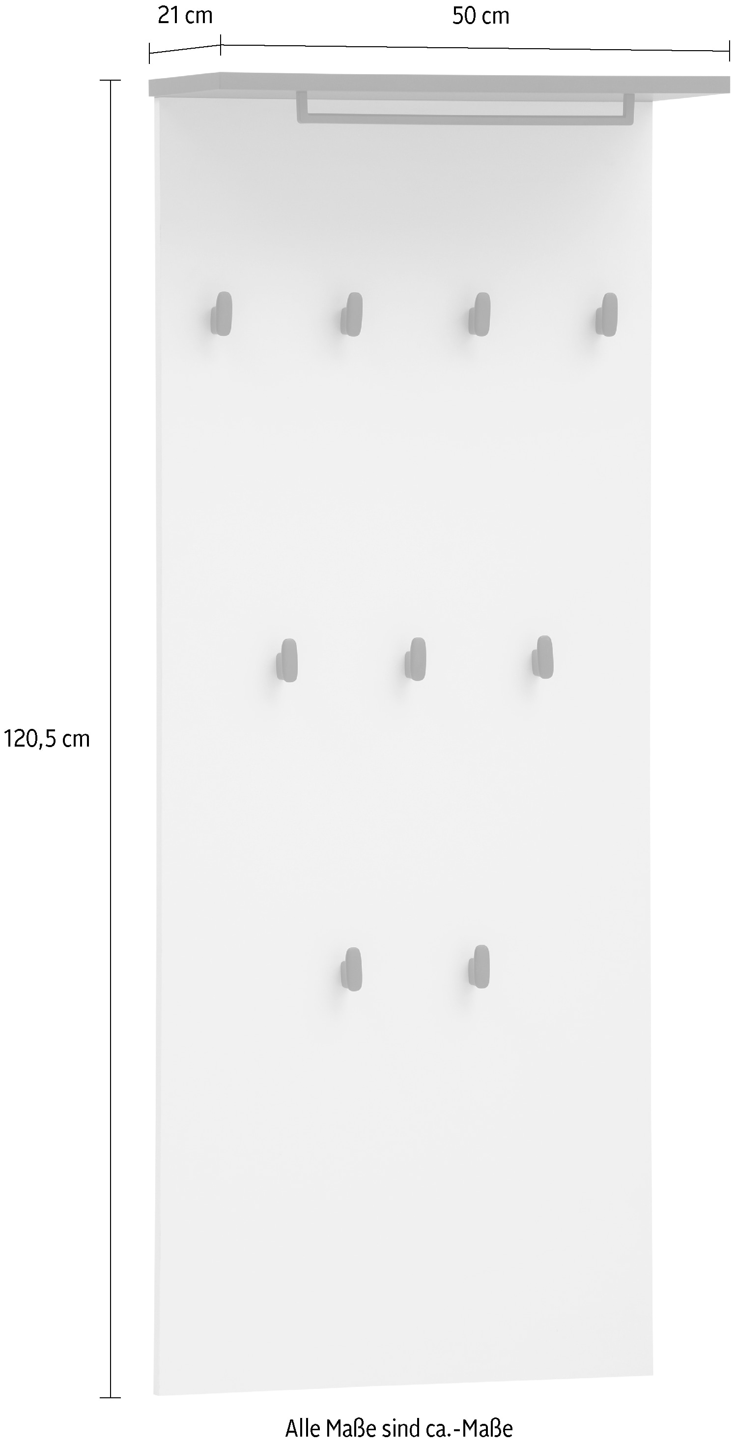 Schildmeyer Panneau de vestiaire »Edda, Breite 50 cm, mit 9 Kleiderhaken und praktischer Ablage« Made in Germany