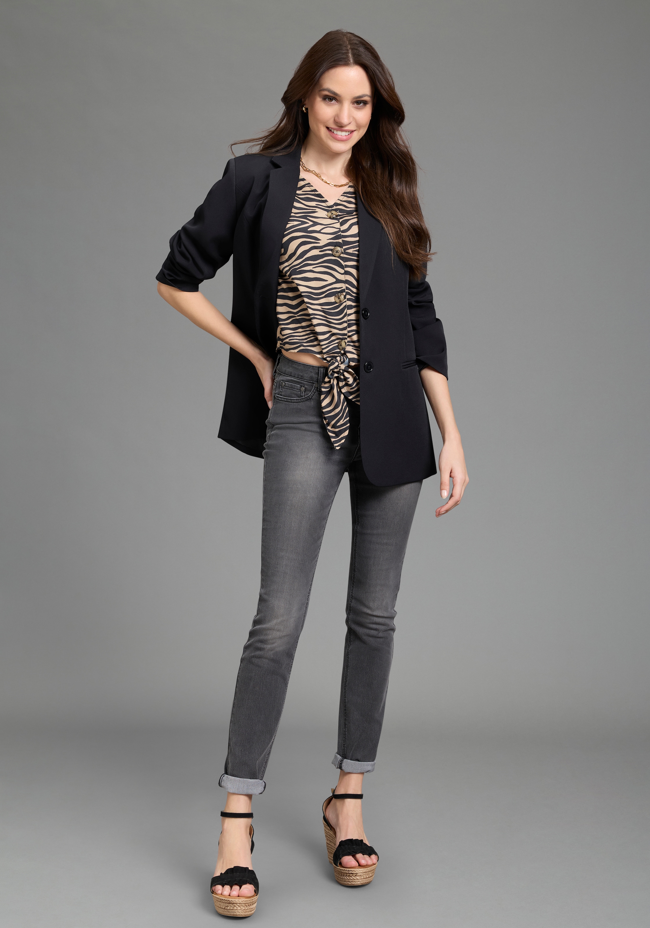 Laura Scott Blouse à manches courtes femininer Stil, mit Knöpfen, aus Polyester, bedruckt