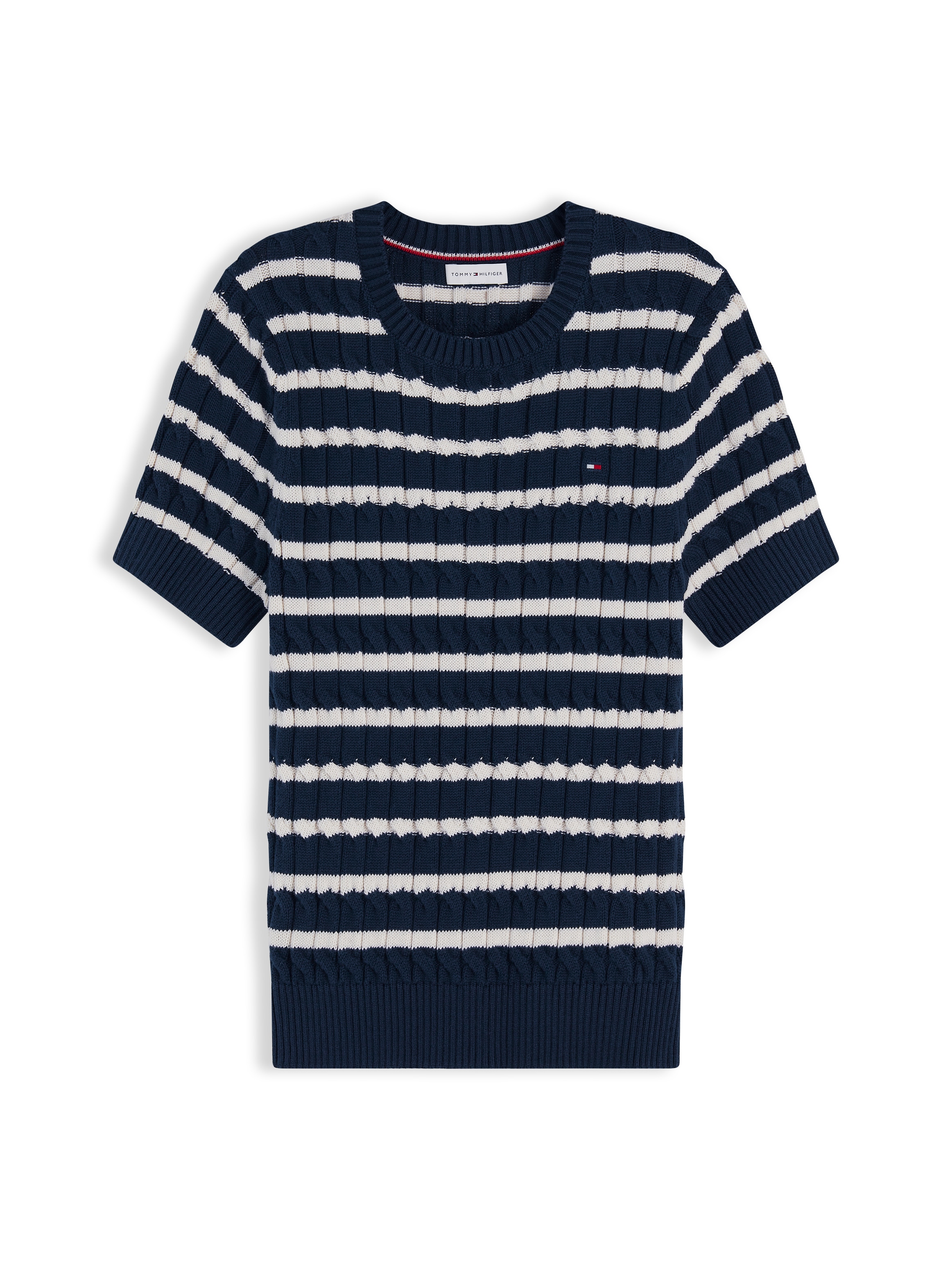 Tommy Hilfiger Pull à manches courtes »CO CABLE MID GG SS C-NK SWT« Baumwolle, mit Zopfmuster
