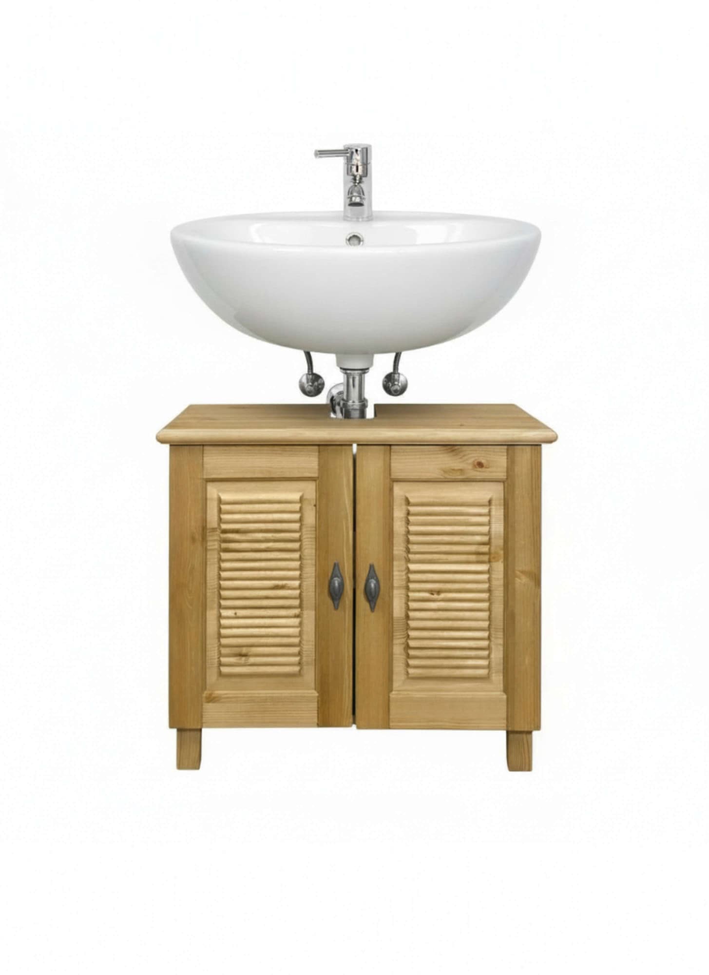 GOODproduct Armoire sous lavabo »Rauna« aus massiver Kiefer, Breite 64 cm, Rillenoptik, made in EU